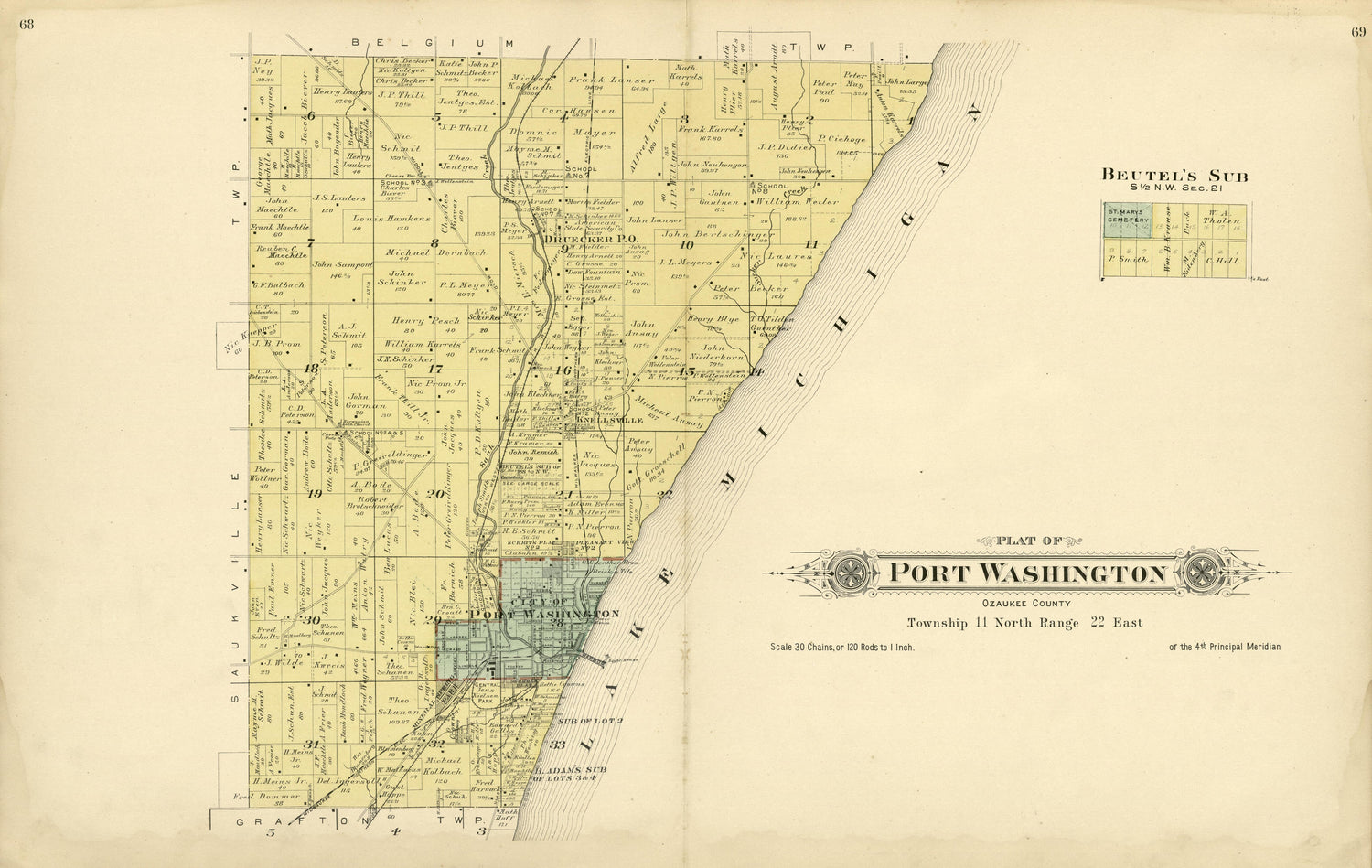 Plat of Port Washington, Ozaukee County from Plat Book of Washington and Ozaukee Counties, Wisconsin : Compiled from County Records and Actual Surveys 1915 by Relic Map Company