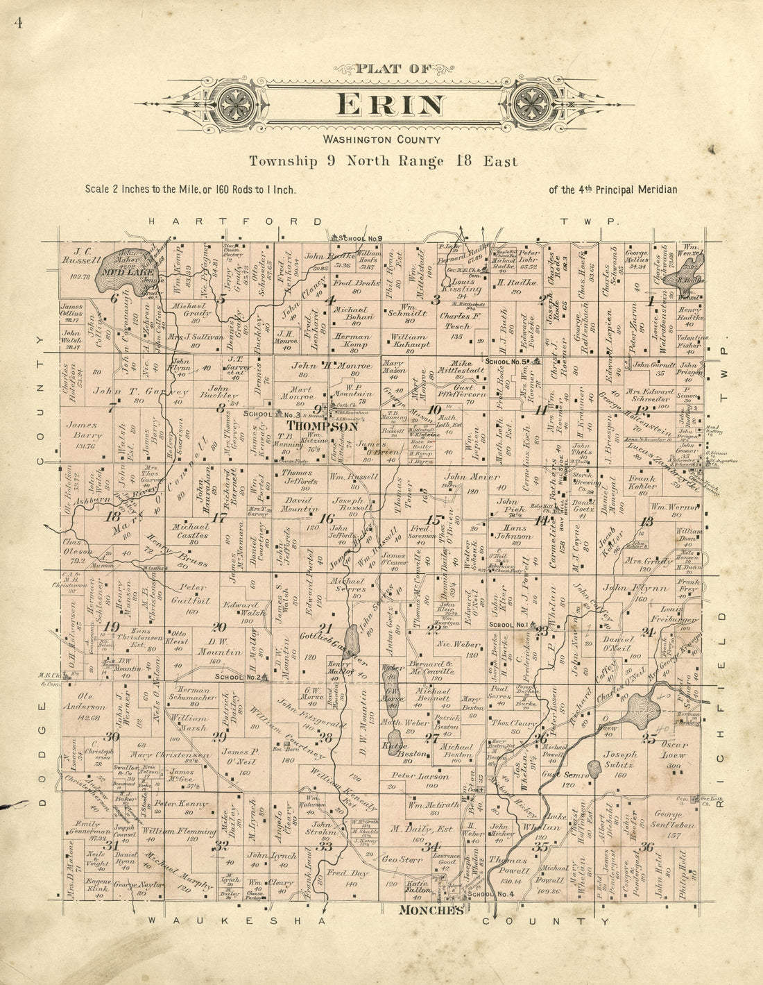 Plat of Erin, Washington County from Plat Book of Washington and Ozaukee Counties, Wisconsin : Compiled from County Records and Actual Surveys 1915 by Relic Map Company