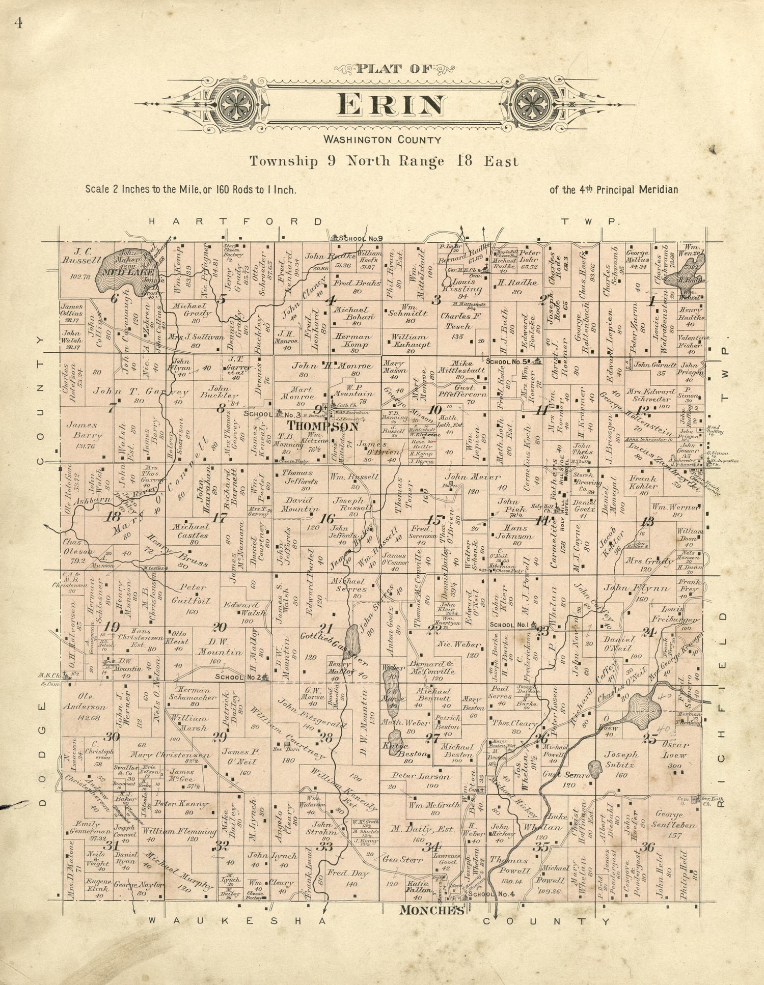 Plat of Erin, Washington County from Plat Book of Washington and Ozaukee Counties, Wisconsin : Compiled from County Records and Actual Surveys 1915 by Relic Map Company