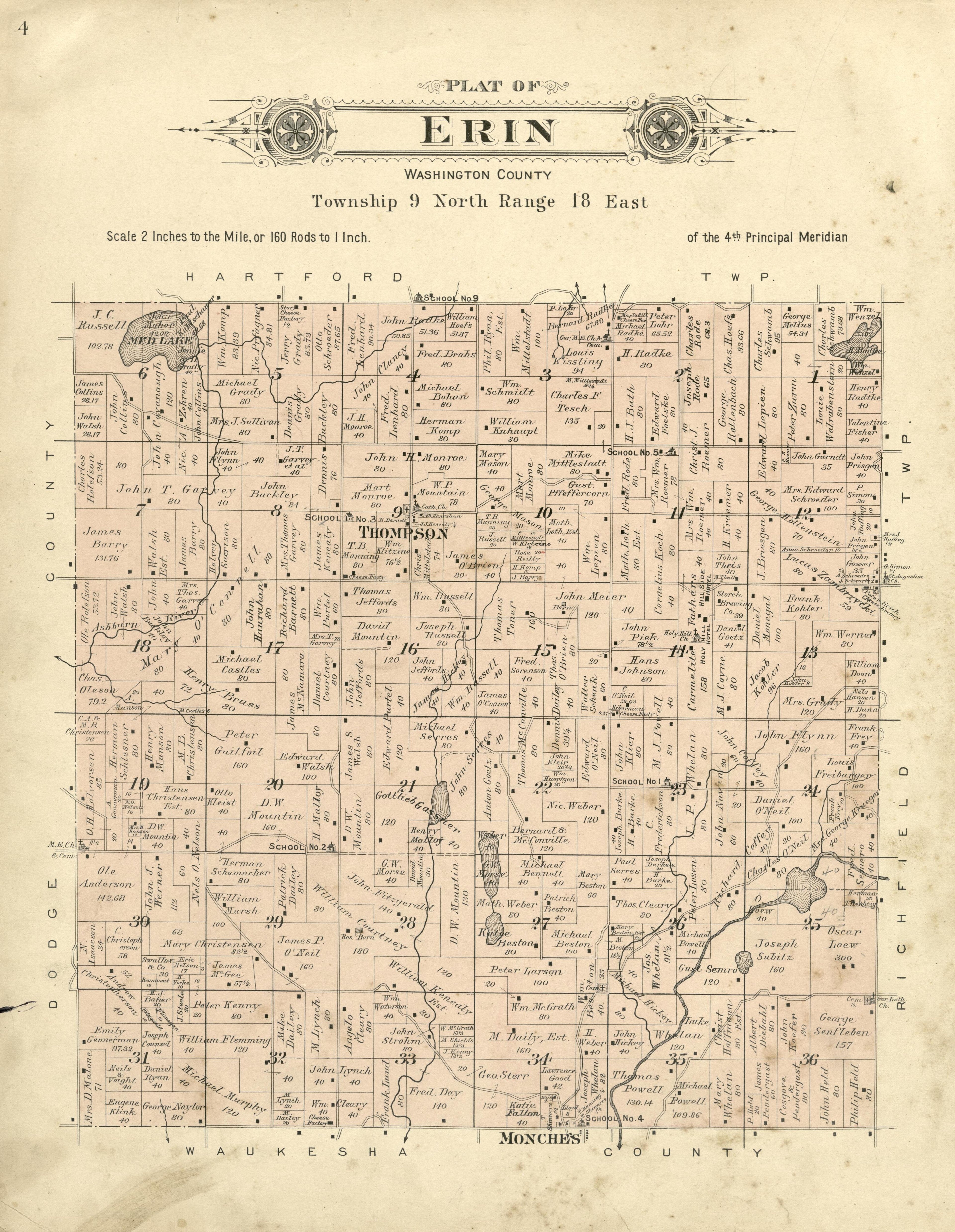 Plat of Erin, Washington County from Plat Book of Washington and Ozaukee Counties, Wisconsin : Compiled from County Records and Actual Surveys 1915 by Relic Map Company