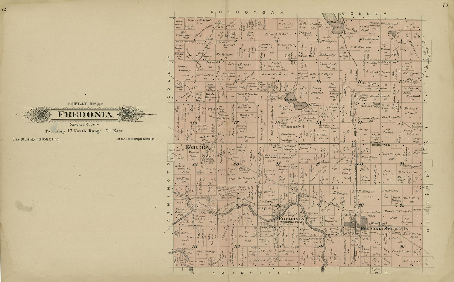 Plat of Fredonia, Ozaukee County from Plat Book of Washington and Ozaukee Counties, Wisconsin : Compiled from County Records and Actual Surveys 1915 by Relic Map Company