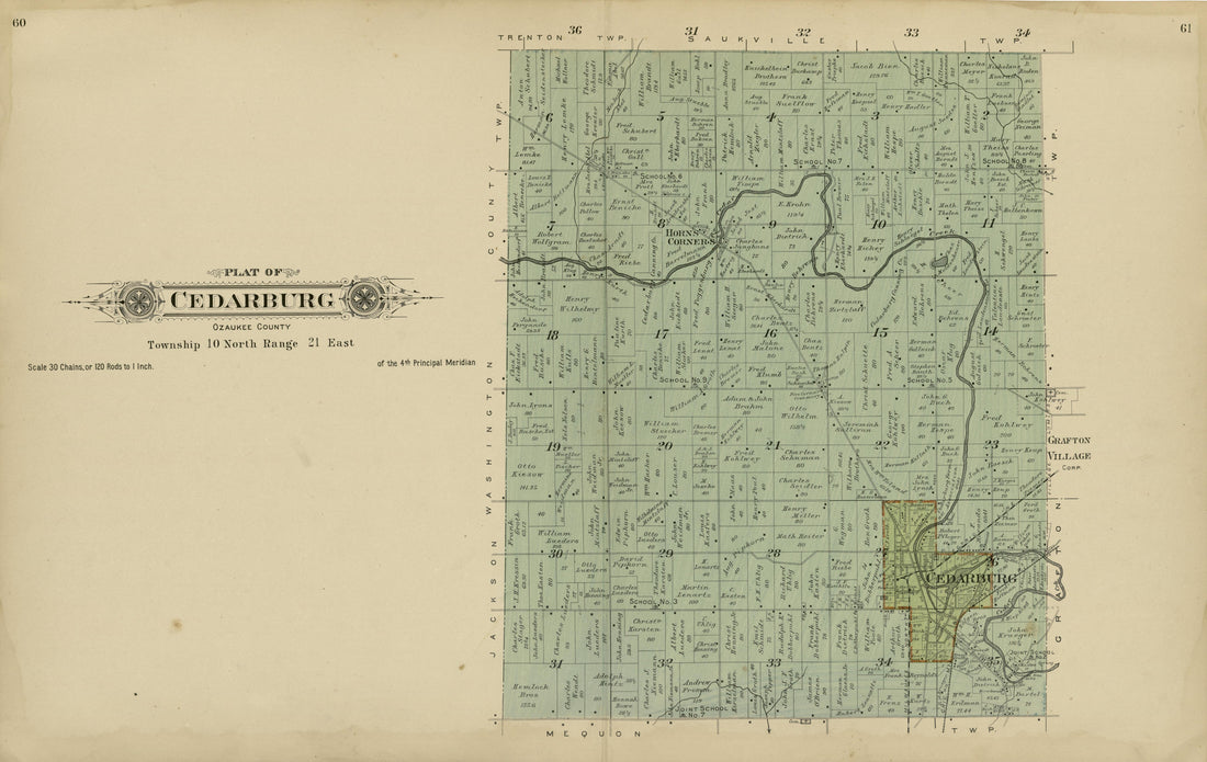 Plat of Cedarburg, Ozaukee County from Plat Book of Washington and Ozaukee Counties, Wisconsin : Compiled from County Records and Actual Surveys 1915 by Relic Map Company