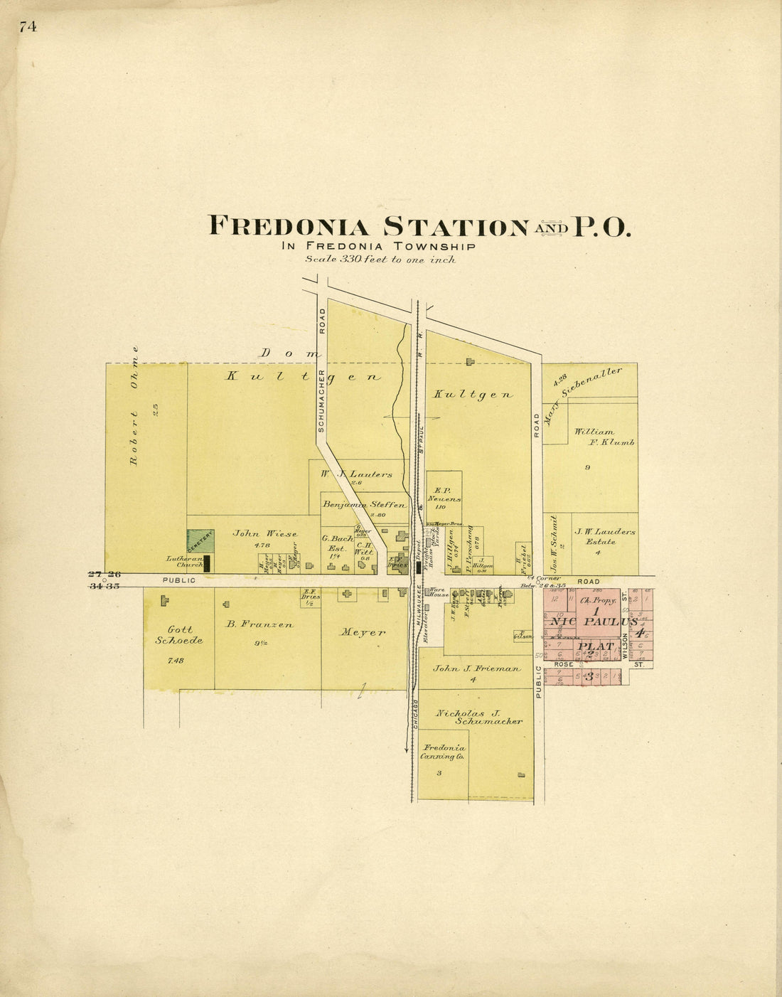 Fredonia Station and P.O from Plat Book of Washington and Ozaukee Counties, Wisconsin : Compiled from County Records and Actual Surveys 1915 by Relic Map Company