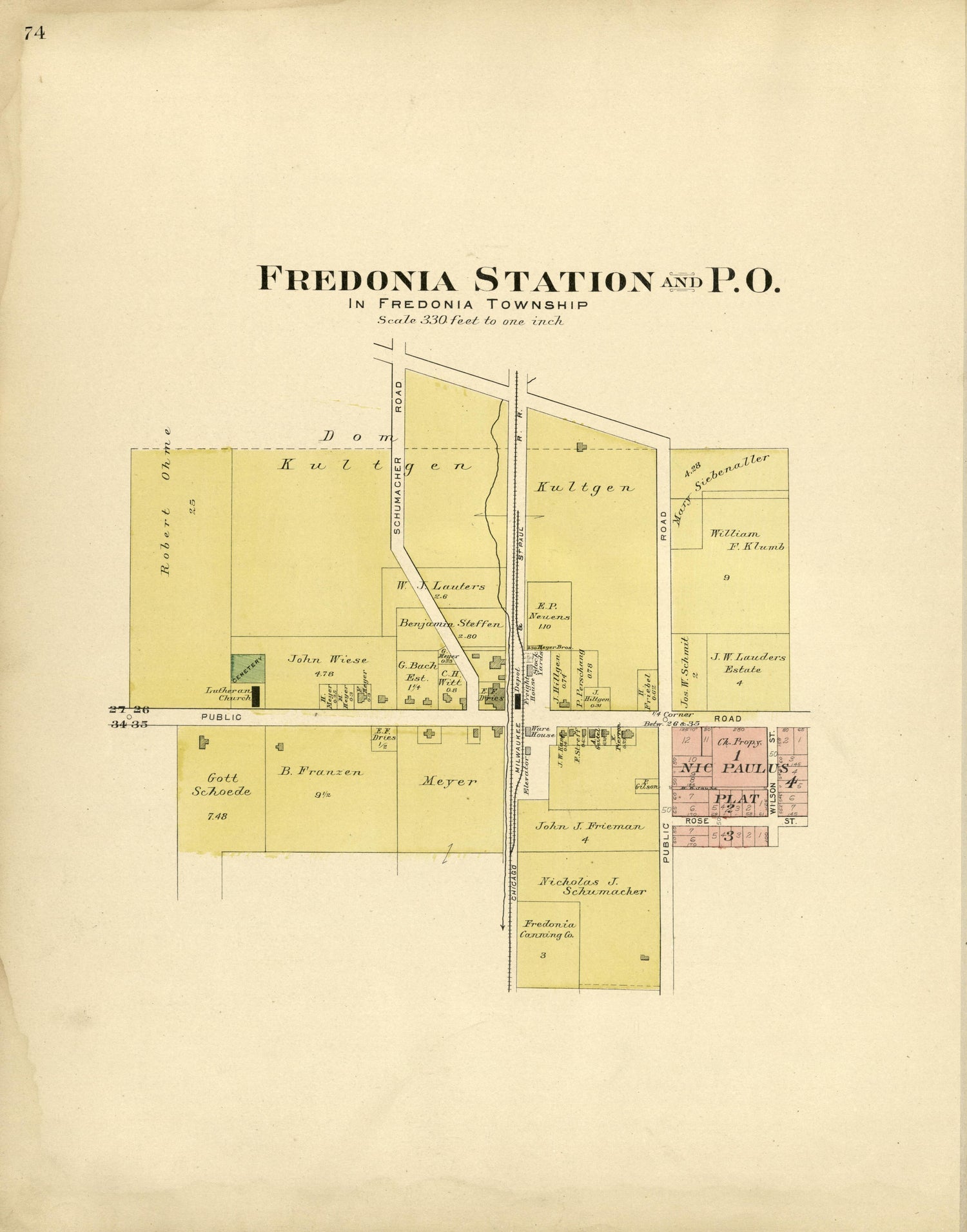 Fredonia Station and P.O from Plat Book of Washington and Ozaukee Counties, Wisconsin : Compiled from County Records and Actual Surveys 1915 by Relic Map Company