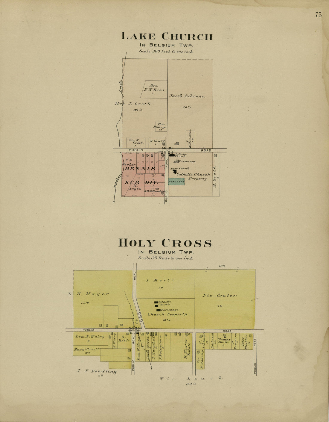 Lake Church; Holy Cross from Plat Book of Washington and Ozaukee Counties, Wisconsin : Compiled from County Records and Actual Surveys 1915 by Relic Map Company