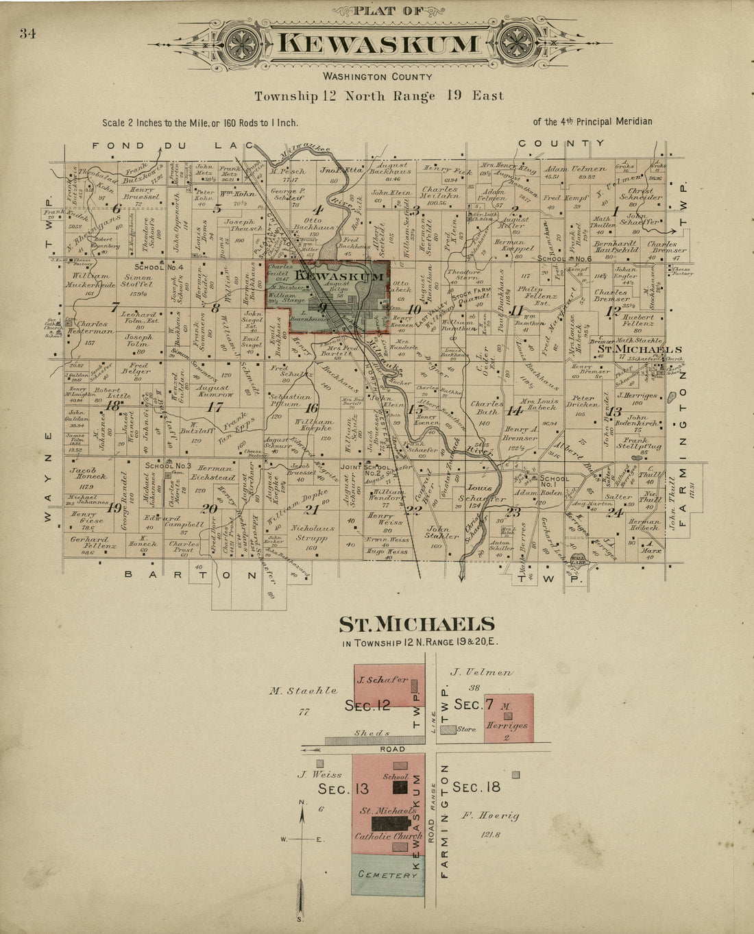 Plat of Kewaskum, Washington County; St. Michaels from Plat Book of Washington and Ozaukee Counties, Wisconsin : Compiled from County Records and Actual Surveys 1915 by Relic Map Company