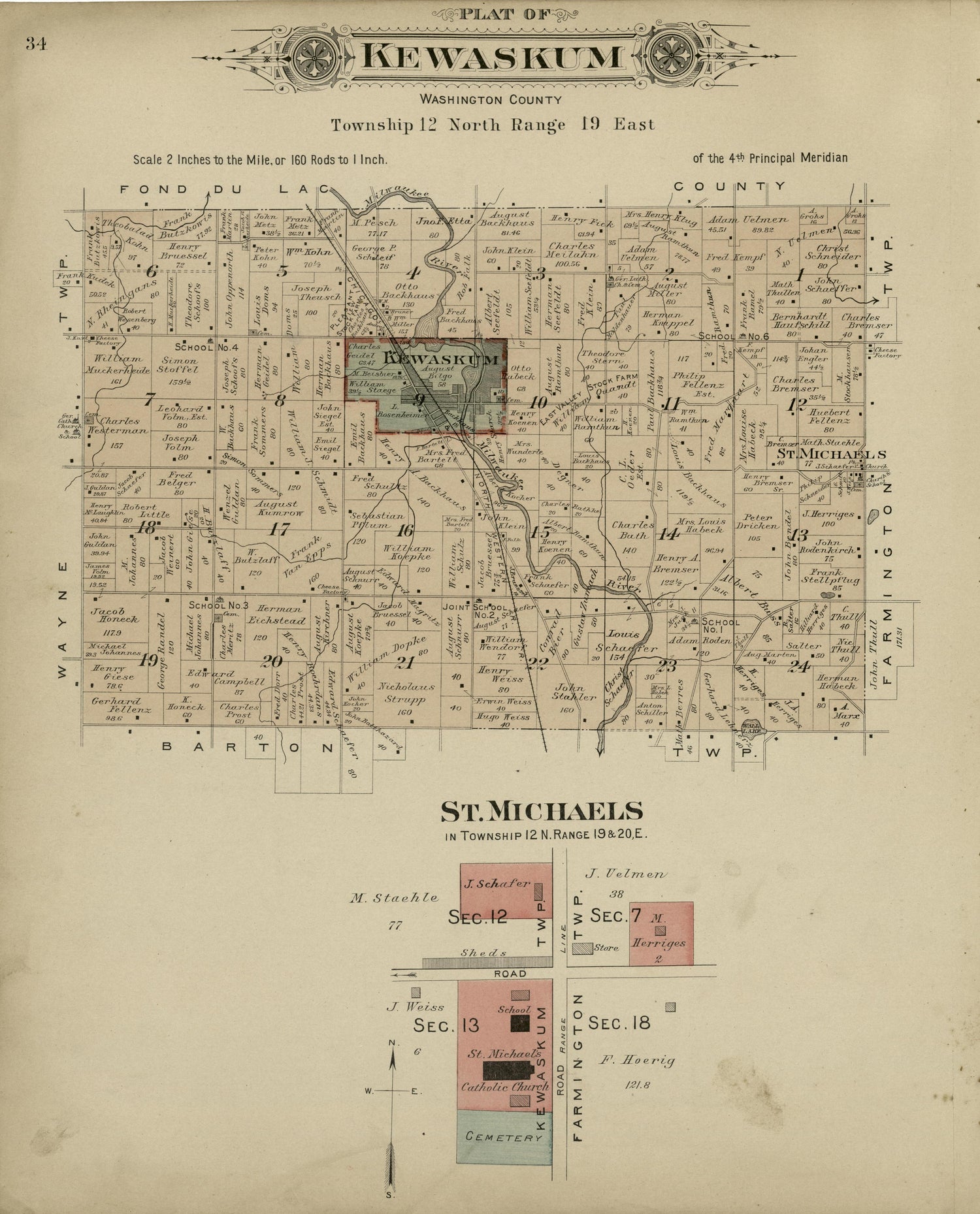 Plat of Kewaskum, Washington County; St. Michaels from Plat Book of Washington and Ozaukee Counties, Wisconsin : Compiled from County Records and Actual Surveys 1915 by Relic Map Company