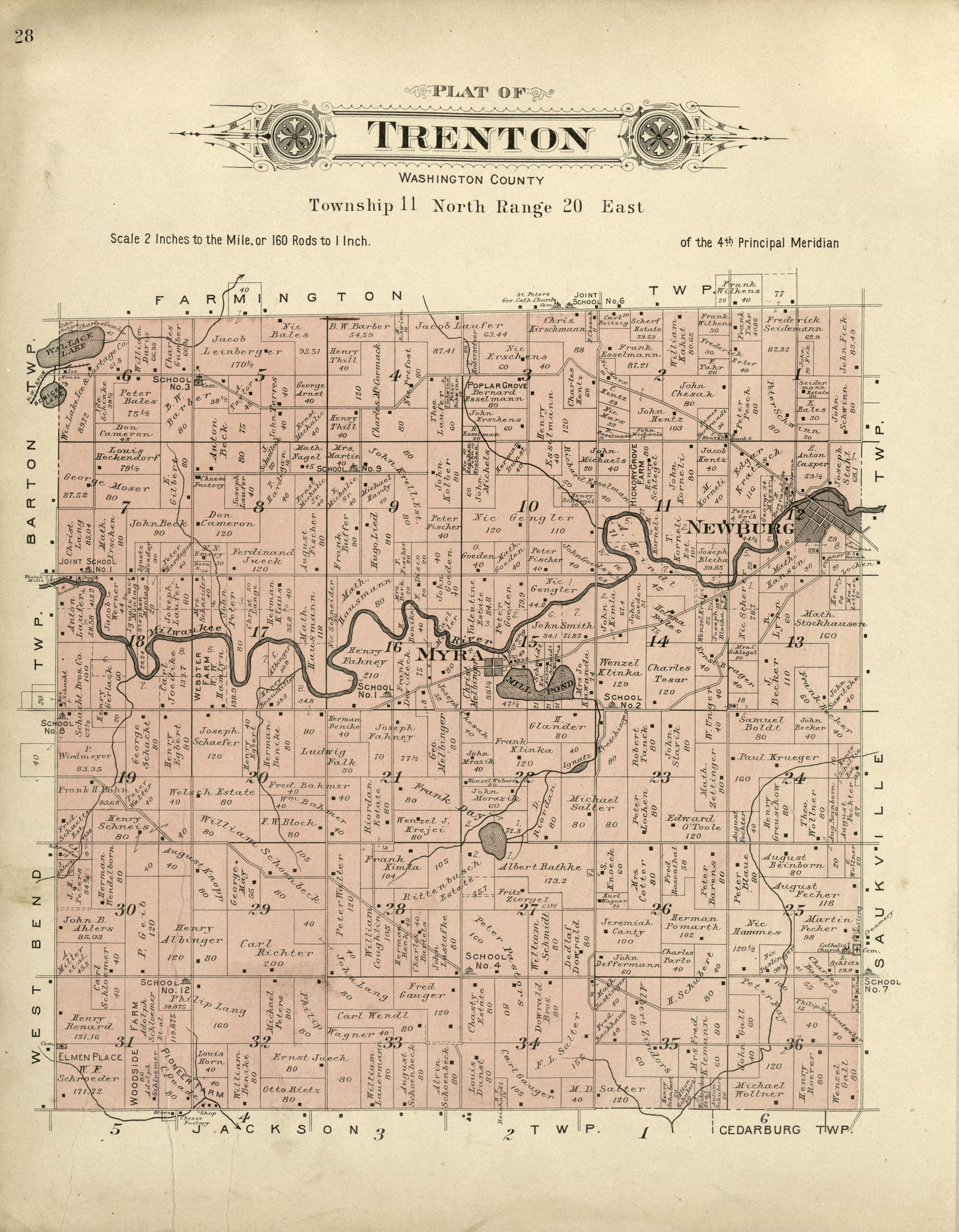 Plat of Trenton, Washington County from Plat Book of Washington and Ozaukee Counties, Wisconsin : Compiled from County Records and Actual Surveys 1915 by Relic Map Company