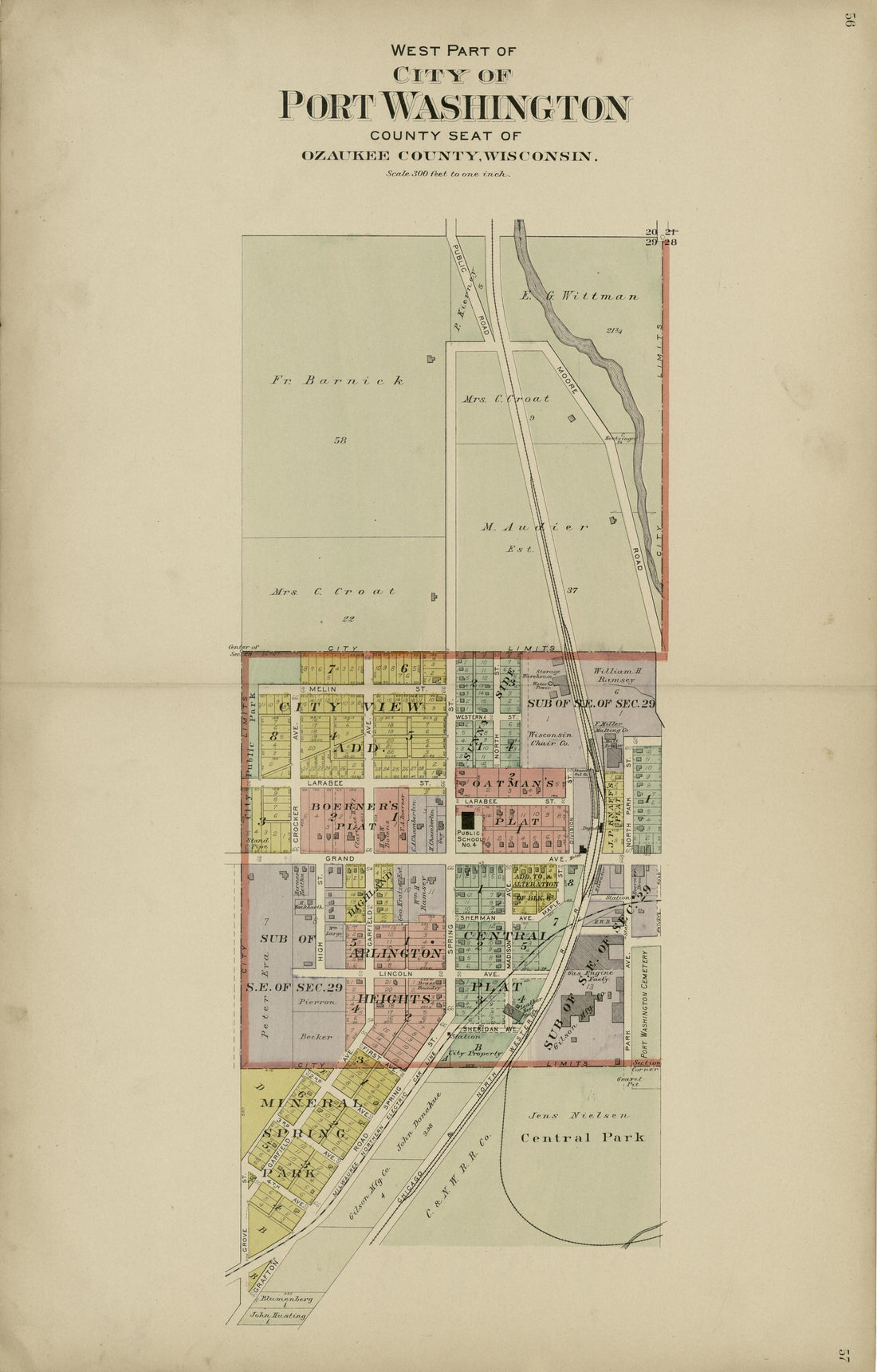 West Part: City of Port Washington from Plat Book of Washington and Ozaukee Counties, Wisconsin : Compiled from County Records and Actual Surveys 1915 by Relic Map Company