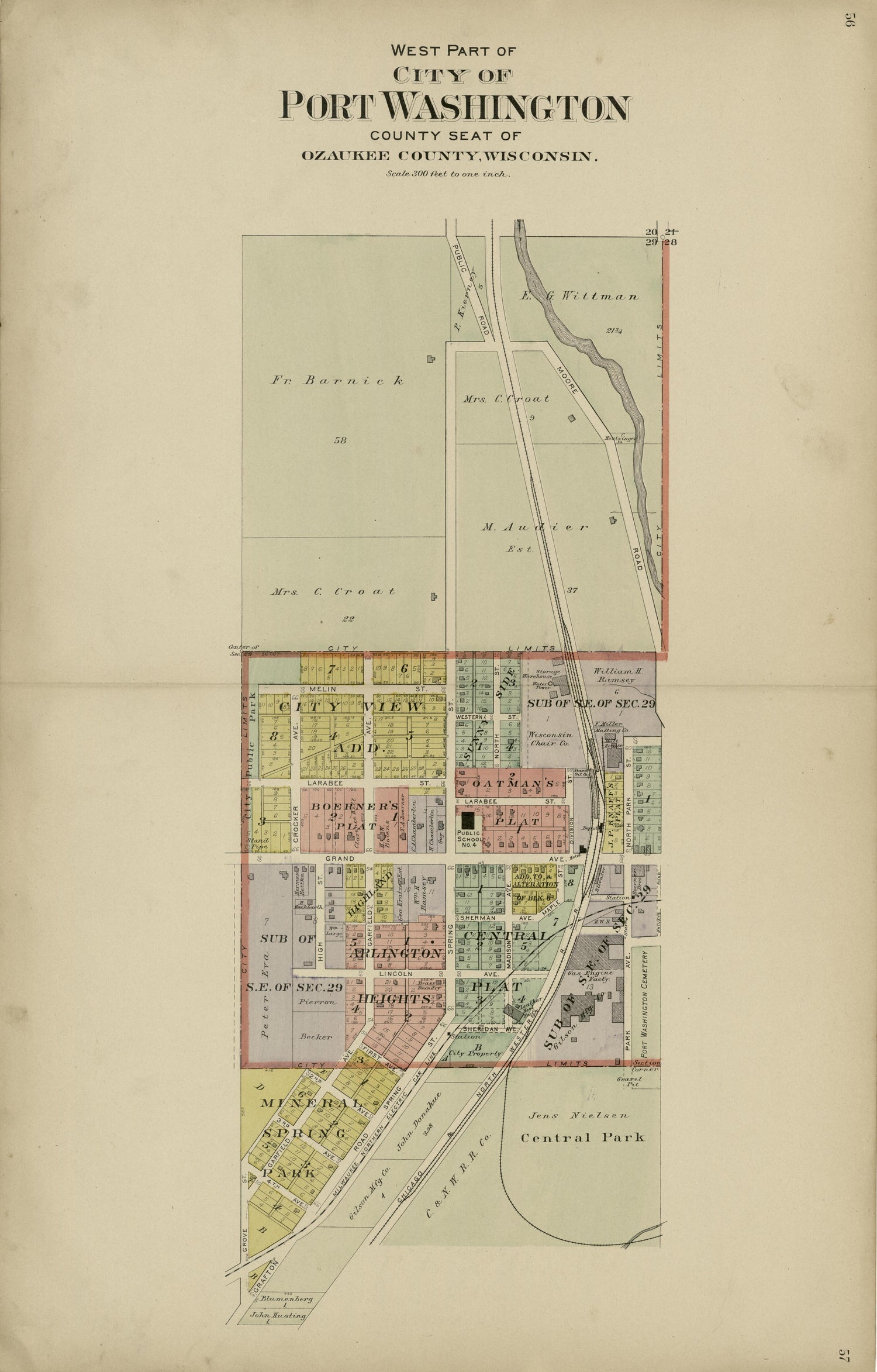 West Part: City of Port Washington from Plat Book of Washington and Ozaukee Counties, Wisconsin : Compiled from County Records and Actual Surveys 1915 by Relic Map Company