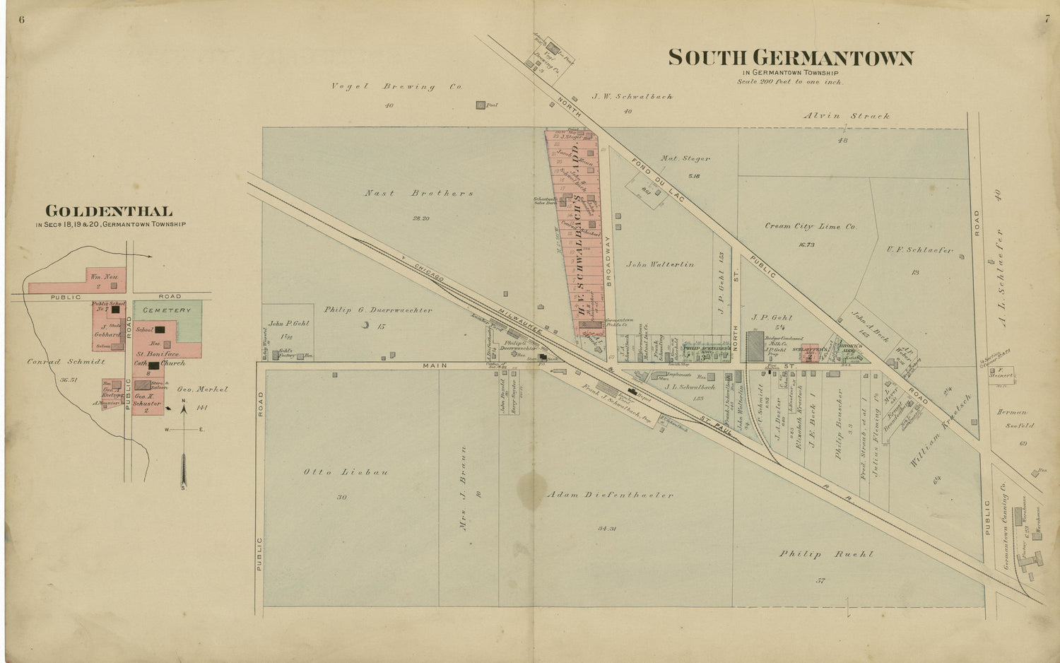 Goldenthal; South Germantown from Plat Book of Washington and Ozaukee Counties, Wisconsin : Compiled from County Records and Actual Surveys 1915 by Relic Map Company