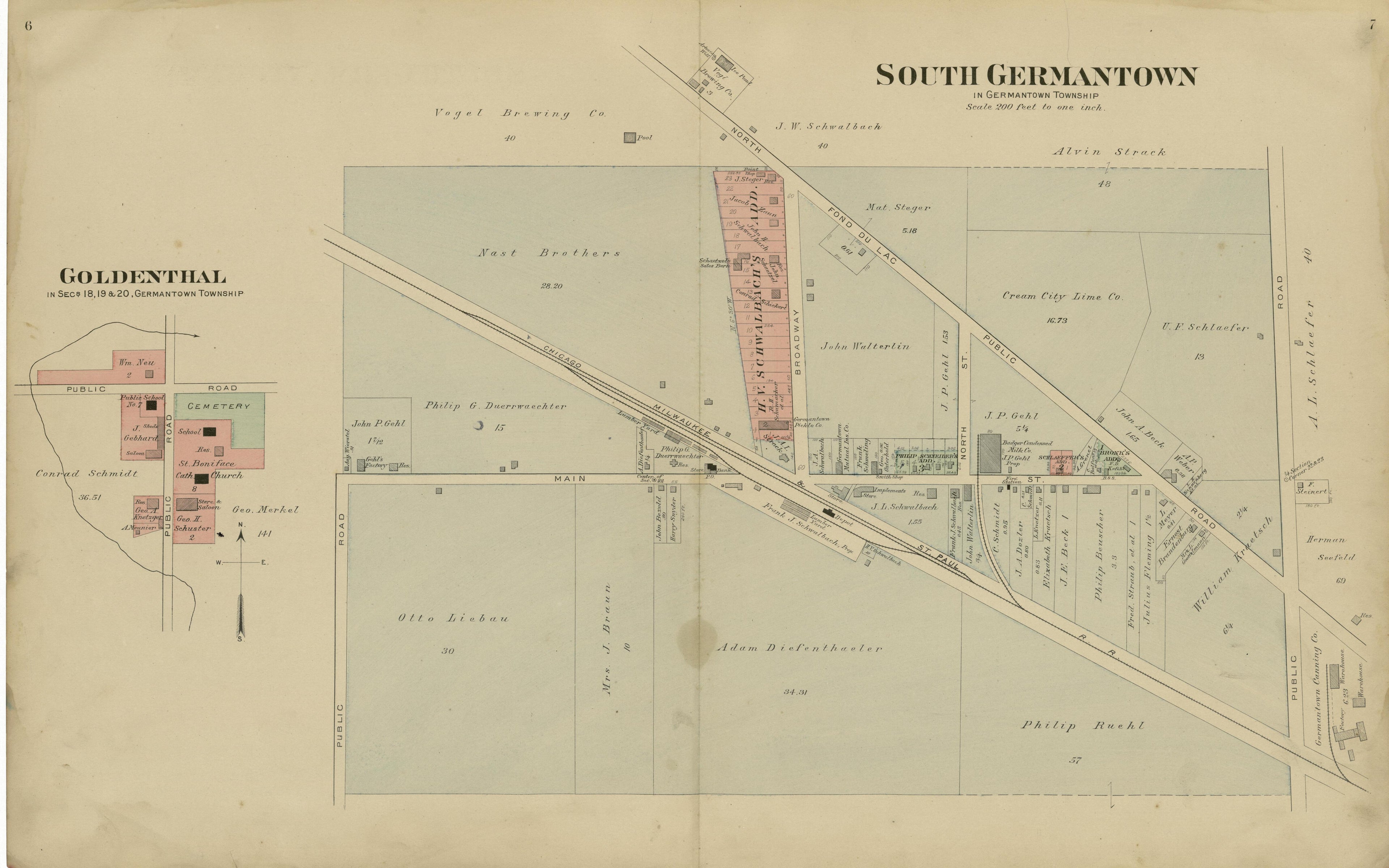 Goldenthal; South Germantown from Plat Book of Washington and Ozaukee Counties, Wisconsin : Compiled from County Records and Actual Surveys 1915 by Relic Map Company