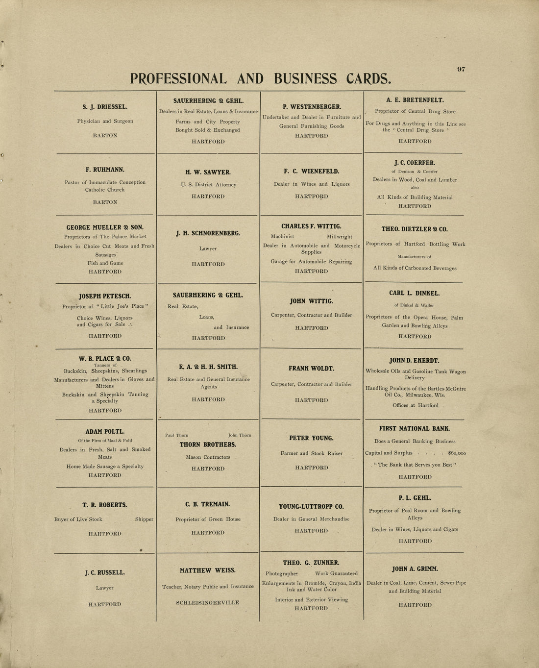 Professional and Buisness Cards from Plat Book of Washington and Ozaukee Counties, Wisconsin : Compiled from County Records and Actual Surveys 1915 by Relic Map Company