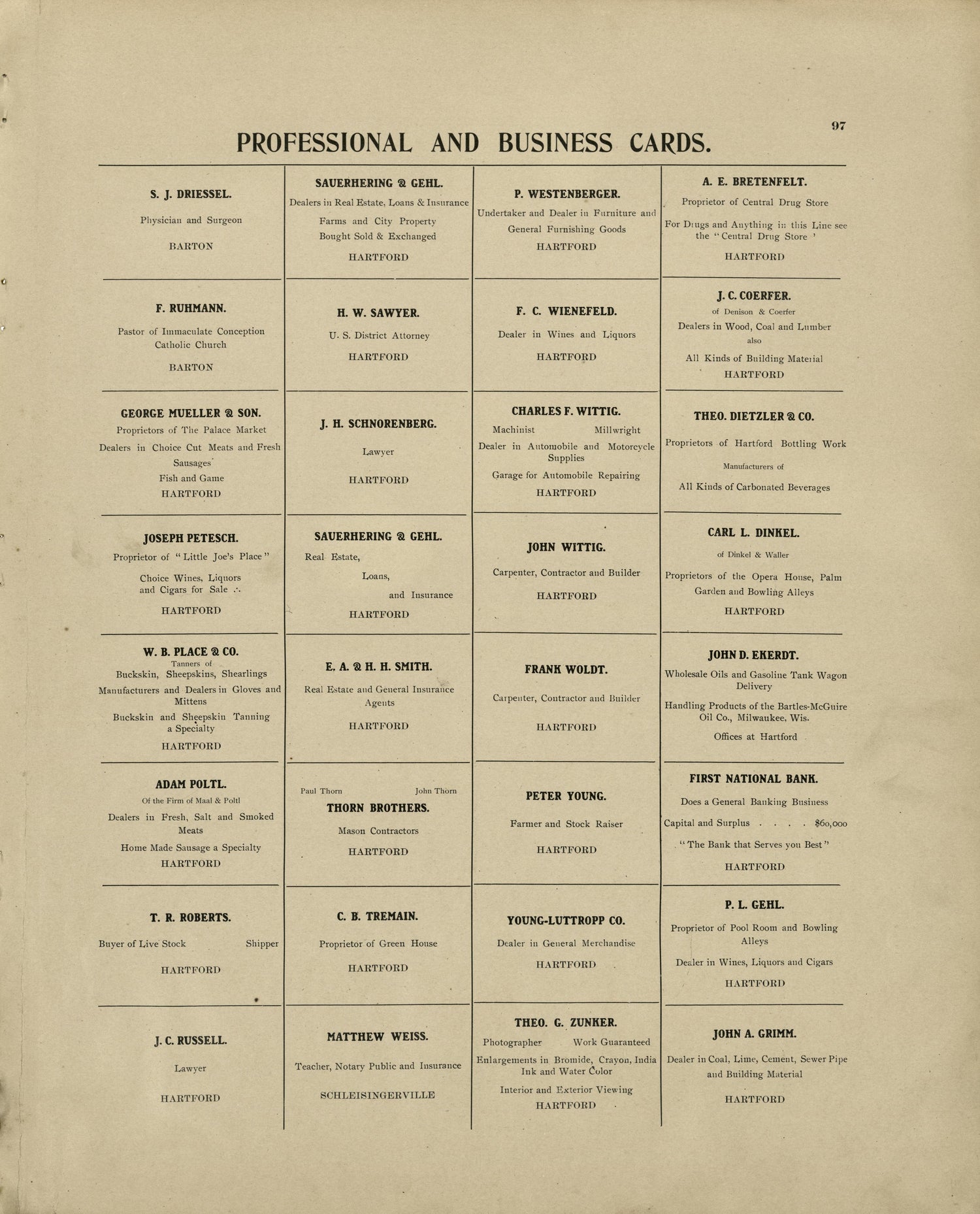 Professional and Buisness Cards from Plat Book of Washington and Ozaukee Counties, Wisconsin : Compiled from County Records and Actual Surveys 1915 by Relic Map Company