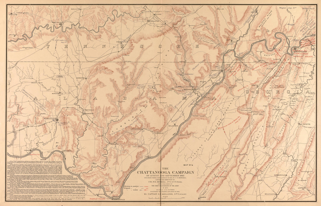 This old map of Chattanooga Region, Middle, Tennessee, Tennessee, Middle,  was created by Glümer, J. V.|Kellogg, Sanford C. (Sanford Cobb)|Mergell, C. S.|United States. Army. Corps of Engineers|Winchell, Ward P. in 1891