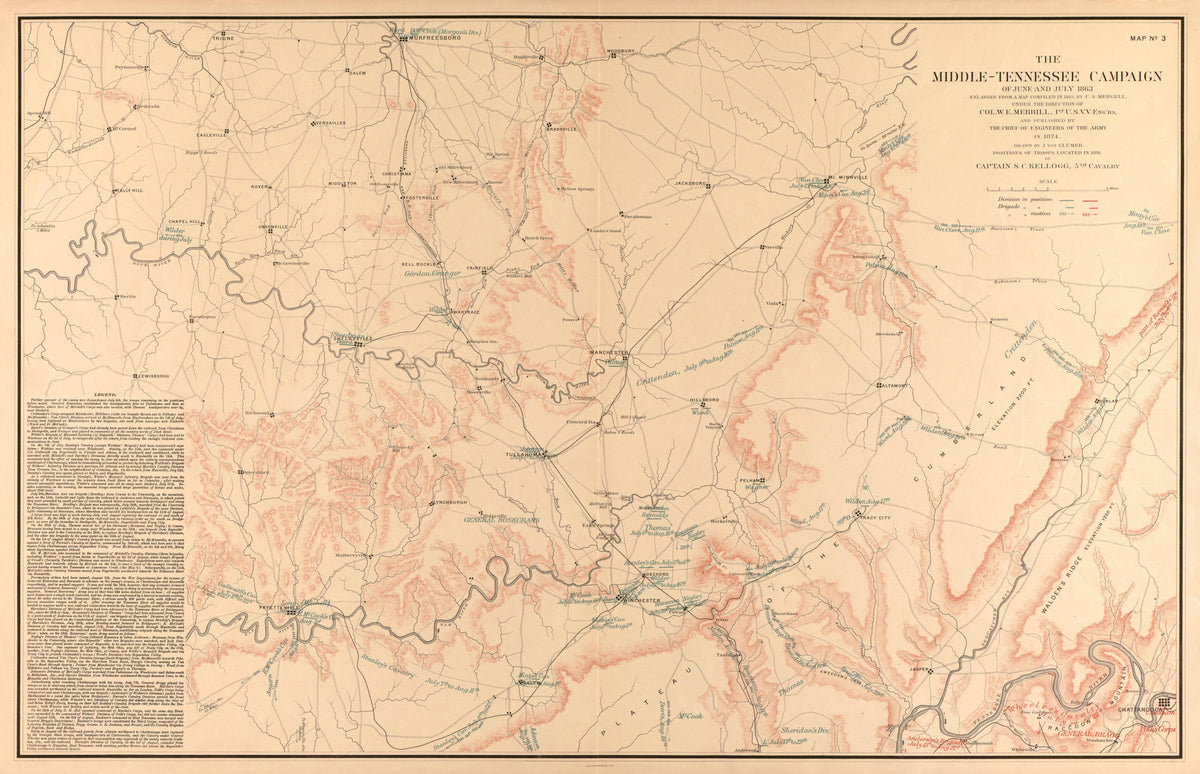 Map No. 3: the Middle-Tennessee Campaign of June and July 1863 from the Middle Tennessee and Chattanooga Campaigns of June, July, August, and September 1863 1891 by Relic Map Company