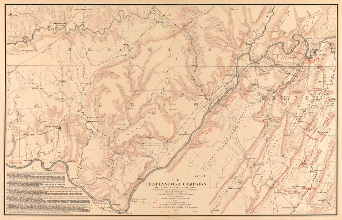 This old map of Chattanooga Region, Middle, Tennessee, Tennessee, Middle,  was created by Glümer, J. V.|Kellogg, Sanford C. (Sanford Cobb)|Mergell, C. S.|United States. Army. Corps of Engineers|Winchell, Ward P. in 1891