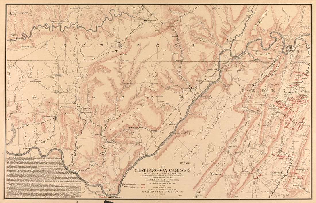 This old map of Chattanooga Region, Middle, Tennessee, Tennessee, Middle,  was created by Glümer, J. V.|Kellogg, Sanford C. (Sanford Cobb)|Mergell, C. S.|United States. Army. Corps of Engineers|Winchell, Ward P. in 1891