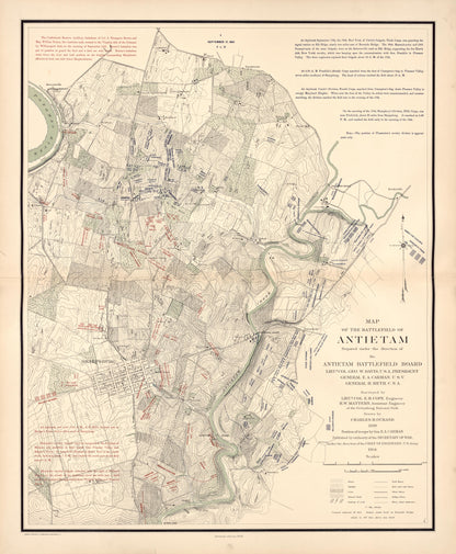 Map of the Battlefield of Antietam, Sept. 17th - 8:00AM from Atlas of the Battlefield of Antietam, Prepared Under the Direction of the Antietam Battlefield Board, Lieut. Col. Geo. W. Davis, U.S.A., President, Gen. E.A. Carman, U.S.V., Gen. H Heth, C.S... by Relic Map Company