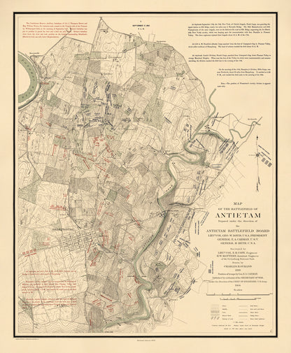 Map of the Battlefield of Antietam, Sept. 17th - 8:00AM from Atlas of the Battlefield of Antietam, Prepared Under the Direction of the Antietam Battlefield Board, Lieut. Col. Geo. W. Davis, U.S.A., President, Gen. E.A. Carman, U.S.V., Gen. H Heth, C.S...