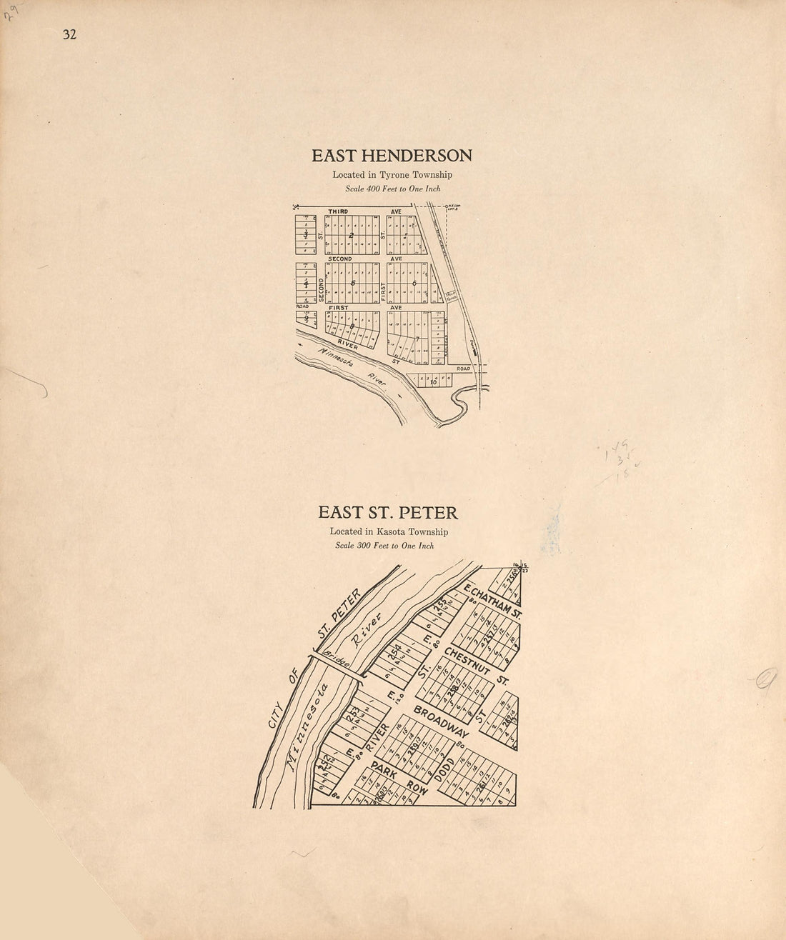 East Henderson; East St. Peter from Plat Book of Le Sueur County, Minnesota : Showing Township Plats, City and Village Plats, Sub-division Plats, County Map, Government Surveys, Patrons Directory, Minnesota History, County Officers, City and Village O... by Relic Map Company