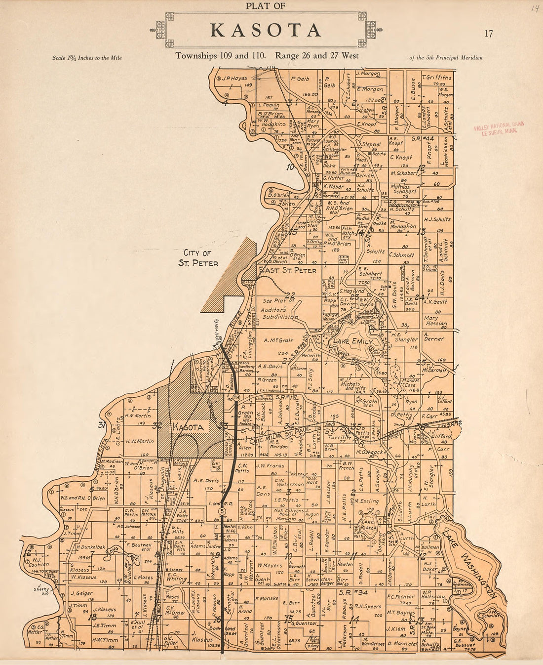 Plat of Kasota from Plat Book of Le Sueur County, Minnesota : Showing Township Plats, City and Village Plats, Sub-division Plats, County Map, Government Surveys, Patrons Directory, Minnesota History, County Officers, City and Village Officers, Etc 1928 by Relic Map Company