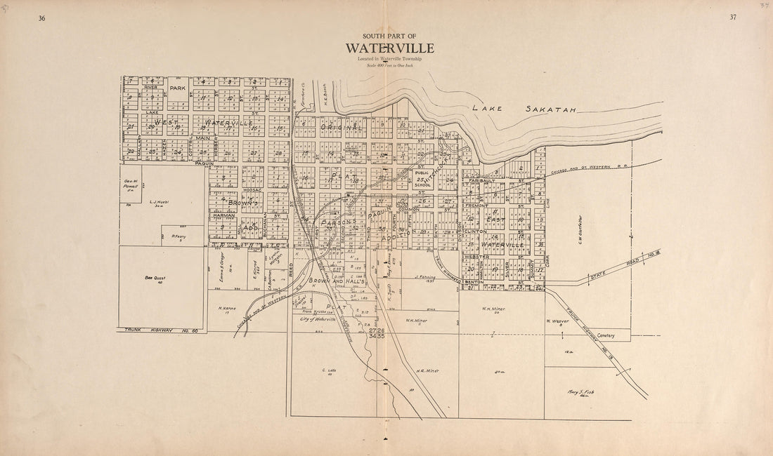 South Part of Waterville from Plat Book of Le Sueur County, Minnesota : Showing Township Plats, City and Village Plats, Sub-division Plats, County Map, Government Surveys, Patrons Directory, Minnesota History, County Officers, City and Village Officer... by Relic Map Company