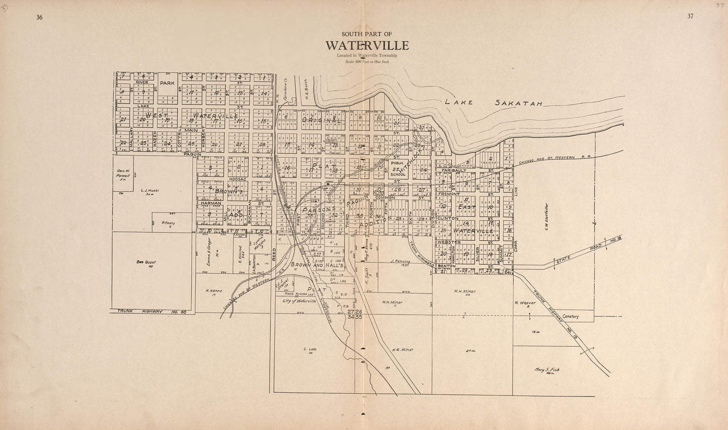 South Part of Waterville from Plat Book of Le Sueur County, Minnesota : Showing Township Plats, City and Village Plats, Sub-division Plats, County Map, Government Surveys, Patrons Directory, Minnesota History, County Officers, City and Village Officer... by Relic Map Company