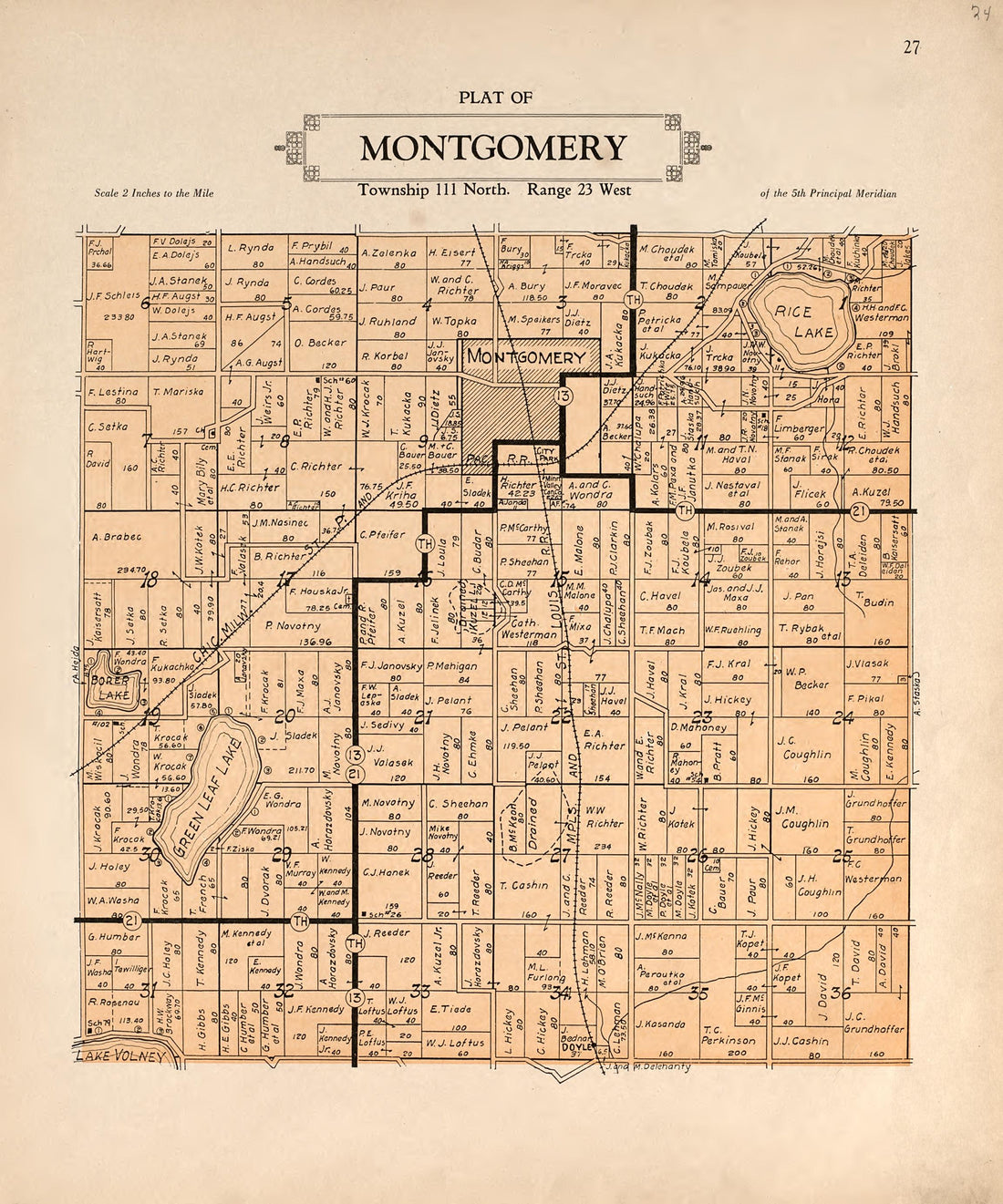 Plat of Montgomery from Plat Book of Le Sueur County, Minnesota : Showing Township Plats, City and Village Plats, Sub-division Plats, County Map, Government Surveys, Patrons Directory, Minnesota History, County Officers, City and Village Officers, Etc... by Relic Map Company
