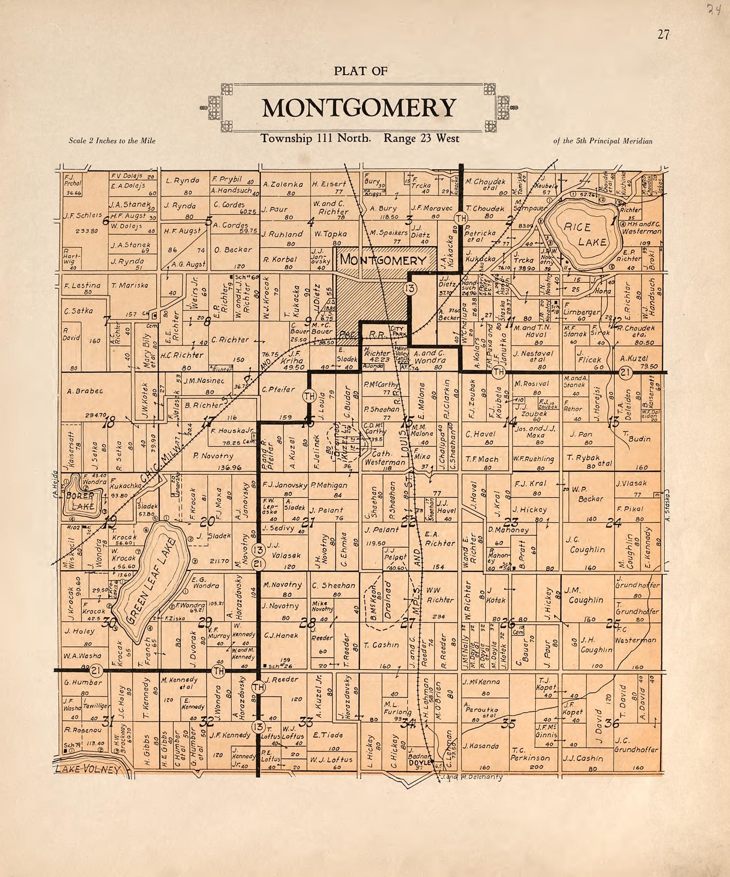 Plat of Montgomery from Plat Book of Le Sueur County, Minnesota : Showing Township Plats, City and Village Plats, Sub-division Plats, County Map, Government Surveys, Patrons Directory, Minnesota History, County Officers, City and Village Officers, Etc... by Relic Map Company