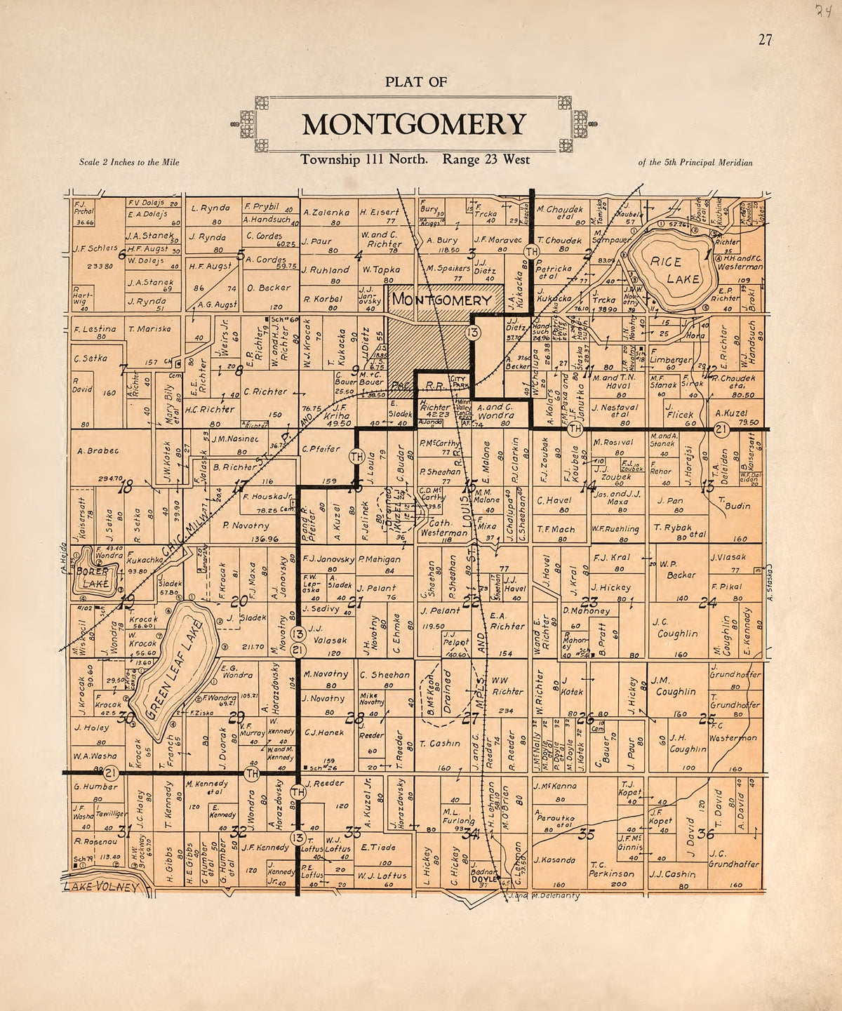 Plat of Montgomery from Plat Book of Le Sueur County, Minnesota : Showing Township Plats, City and Village Plats, Sub-division Plats, County Map, Government Surveys, Patrons Directory, Minnesota History, County Officers, City and Village Officers, Etc... by Relic Map Company