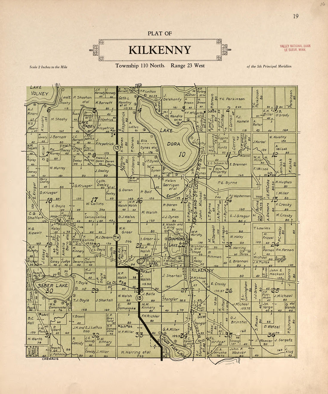 Plat of Kilkenny from Plat Book of Le Sueur County, Minnesota : Showing Township Plats, City and Village Plats, Sub-division Plats, County Map, Government Surveys, Patrons Directory, Minnesota History, County Officers, City and Village Officers, Etc 1928 by Relic Map Company