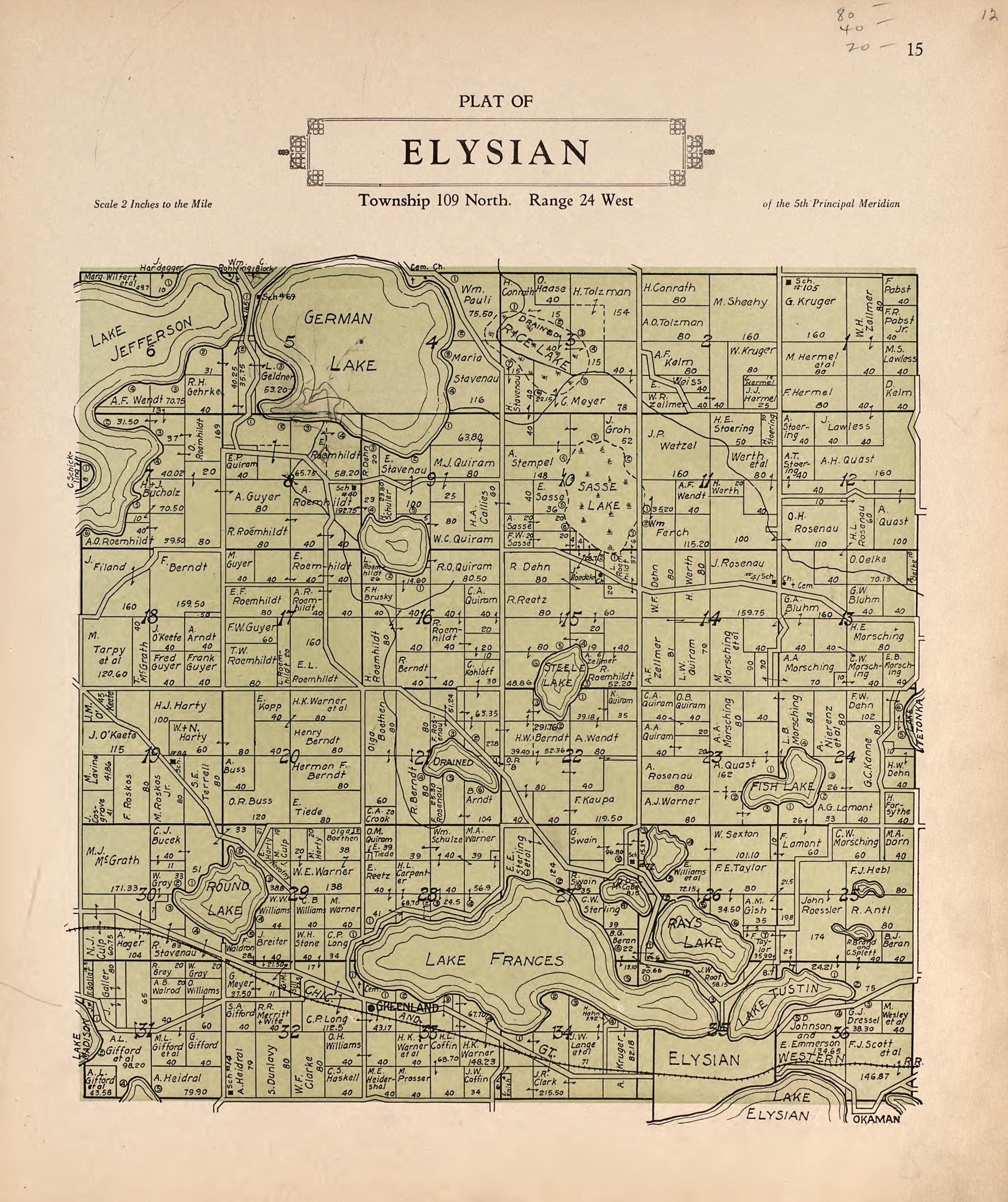 Plat of Elysian from Plat Book of Le Sueur County, Minnesota : Showing Township Plats, City and Village Plats, Sub-division Plats, County Map, Government Surveys, Patrons Directory, Minnesota History, County Officers, City and Village Officers, Etc 1928 by Relic Map Company