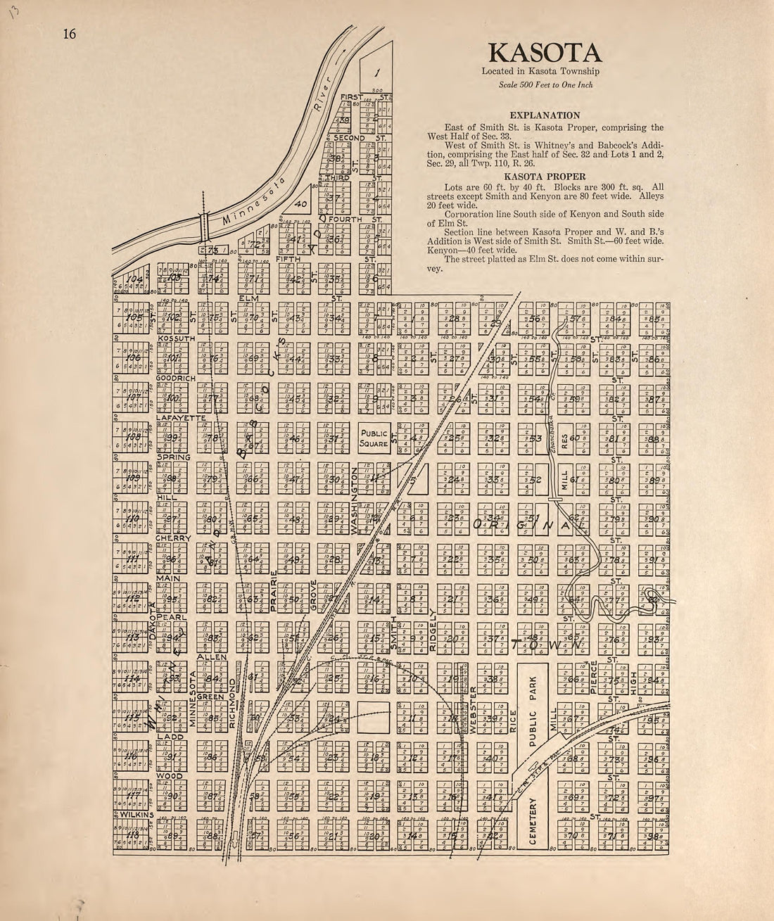 Kasota from Plat Book of Le Sueur County, Minnesota : Showing Township Plats, City and Village Plats, Sub-division Plats, County Map, Government Surveys, Patrons Directory, Minnesota History, County Officers, City and Village Officers, Etc 1928 by Relic Map Company