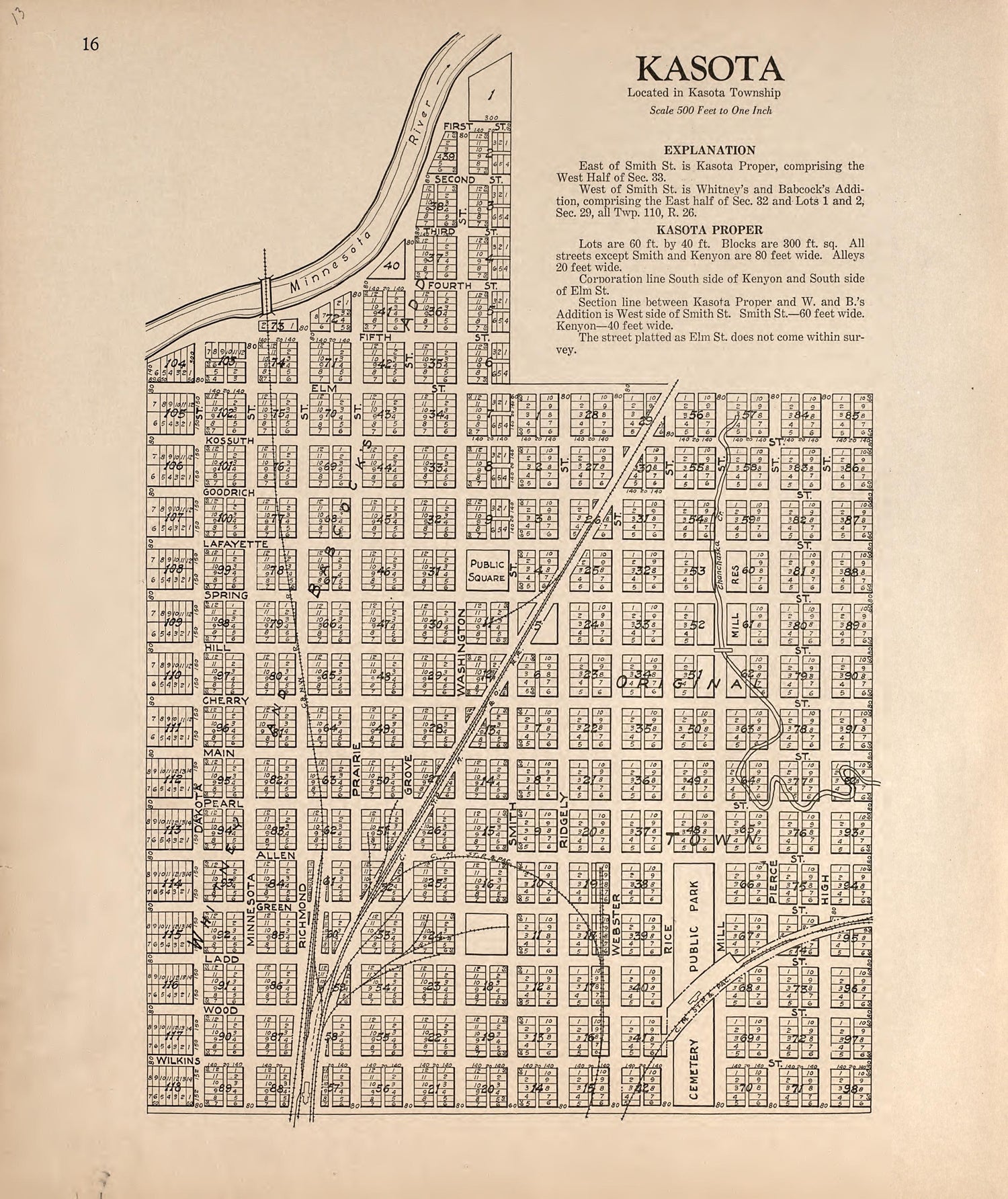 Kasota from Plat Book of Le Sueur County, Minnesota : Showing Township Plats, City and Village Plats, Sub-division Plats, County Map, Government Surveys, Patrons Directory, Minnesota History, County Officers, City and Village Officers, Etc 1928 by Relic Map Company