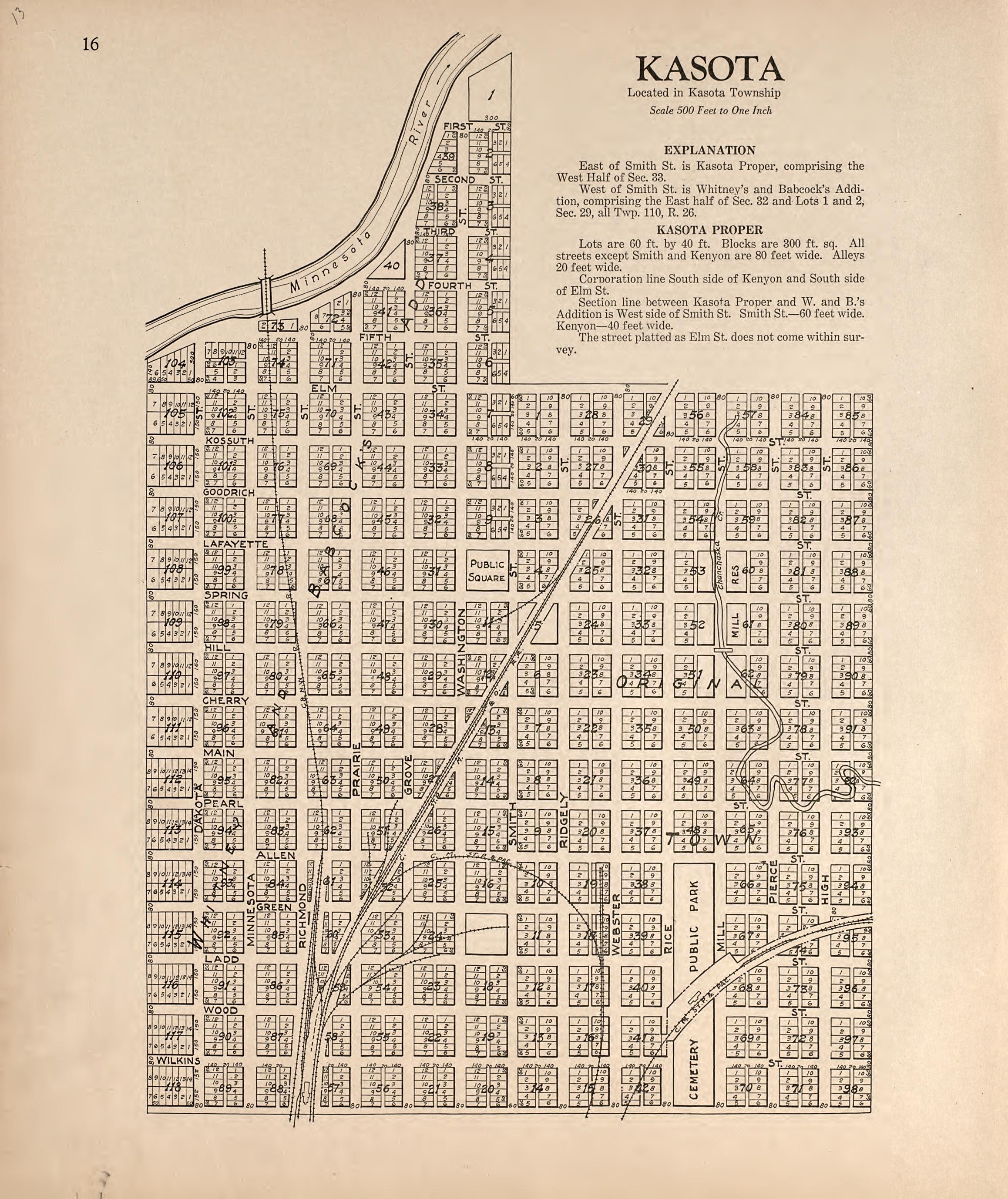 Kasota from Plat Book of Le Sueur County, Minnesota : Showing Township Plats, City and Village Plats, Sub-division Plats, County Map, Government Surveys, Patrons Directory, Minnesota History, County Officers, City and Village Officers, Etc 1928 by Relic Map Company