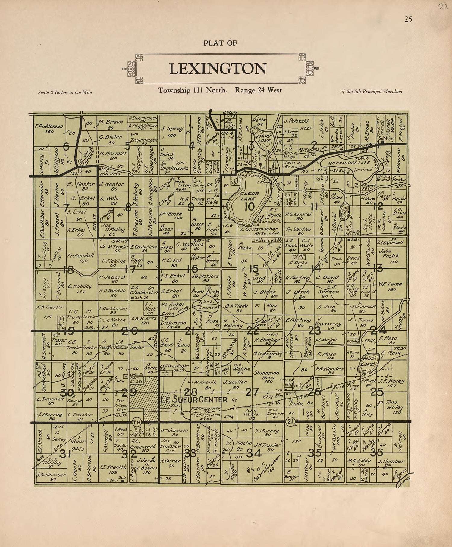 Plat of Lexington from Plat Book of Le Sueur County, Minnesota : Showing Township Plats, City and Village Plats, Sub-division Plats, County Map, Government Surveys, Patrons Directory, Minnesota History, County Officers, City and Village Officers, Etc 1928 by Relic Map Company