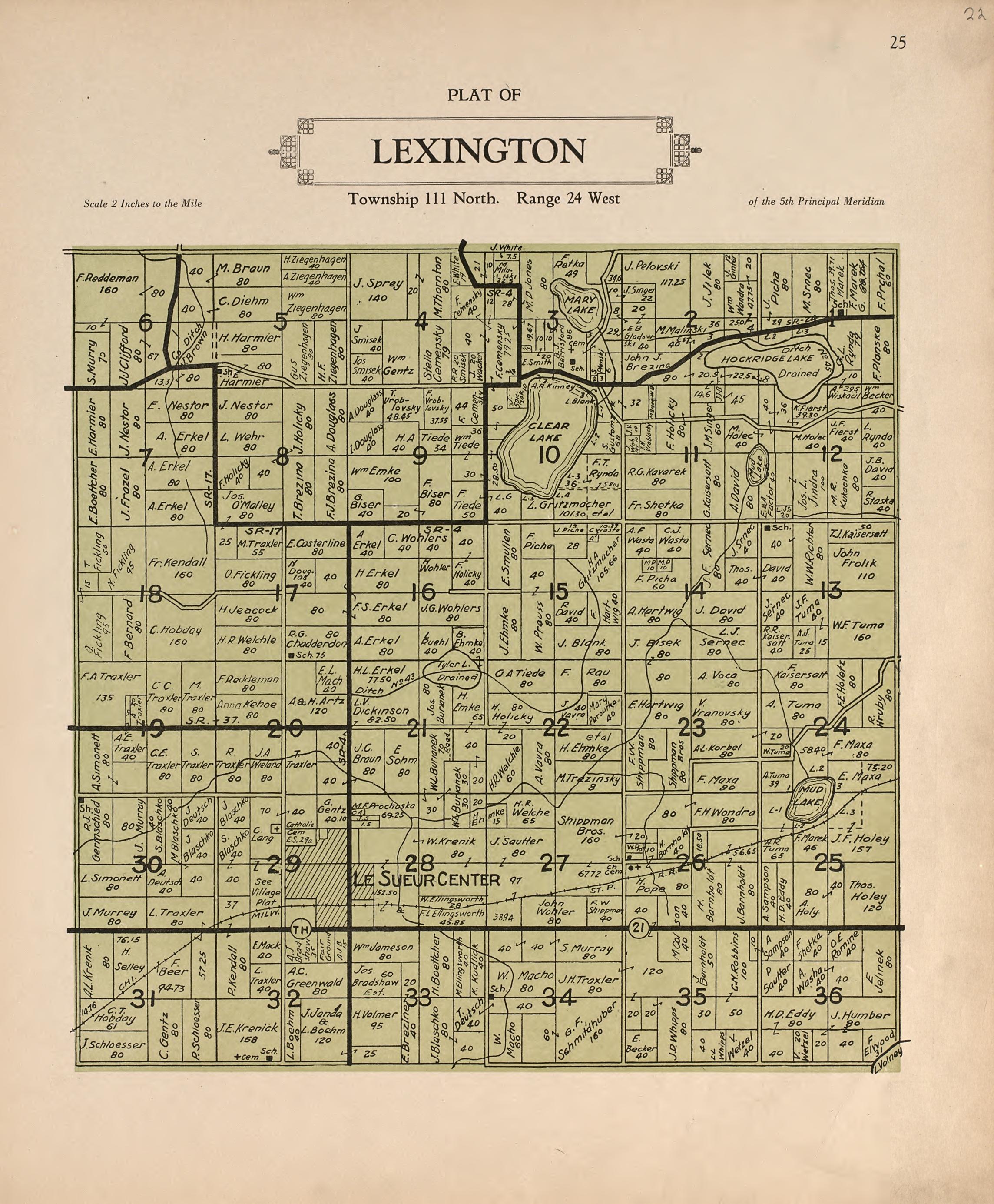 Plat of Lexington from Plat Book of Le Sueur County, Minnesota : Showing Township Plats, City and Village Plats, Sub-division Plats, County Map, Government Surveys, Patrons Directory, Minnesota History, County Officers, City and Village Officers, Etc 1928 by Relic Map Company