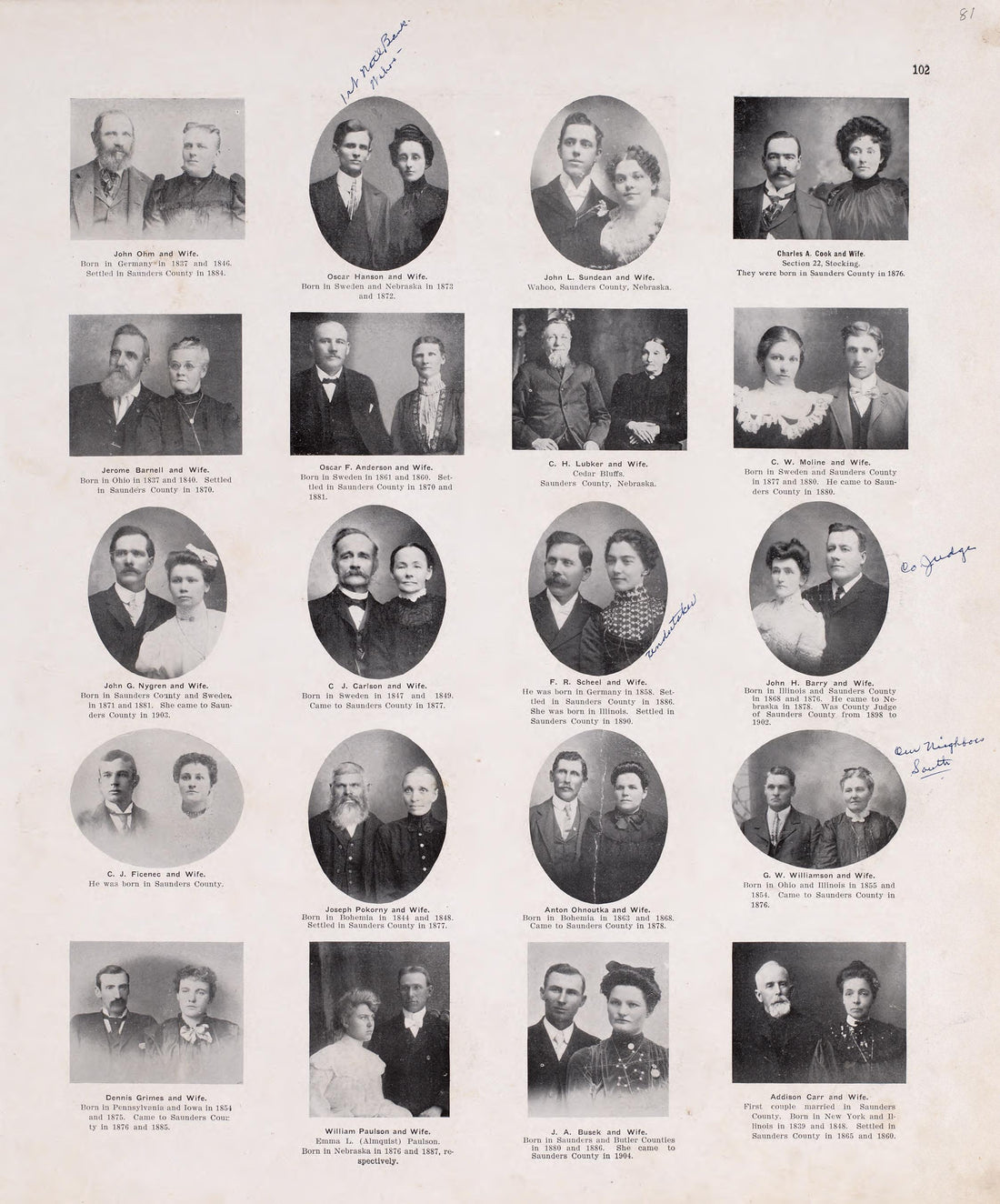 Portraits from Plat Book of Saunders County, Nebraska : Containing Carefully Prepared Township Plats, Village Plats, Analysis of U.S. Land System, Leading Farmers Directory : Illustrated 1907 by Relic Map Company