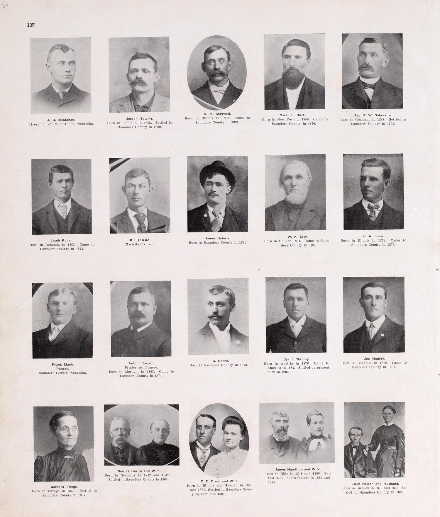 Portraits from Plat Book of Saunders County, Nebraska : Containing Carefully Prepared Township Plats, Village Plats, Analysis of U.S. Land System, Leading Farmers Directory : Illustrated 1907 by Relic Map Company