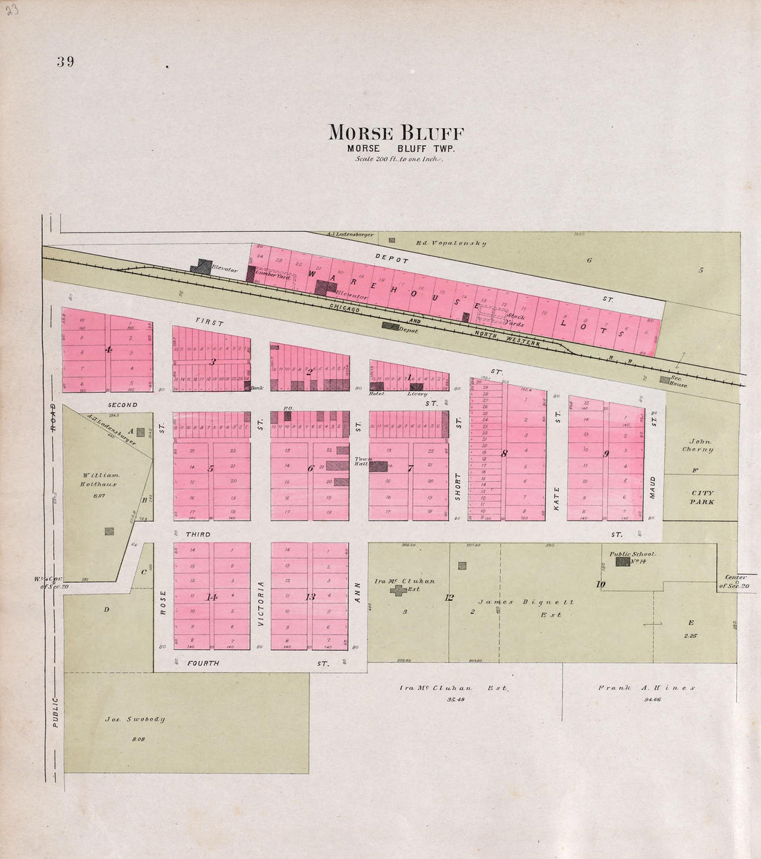 Morse Bluff from Plat Book of Saunders County, Nebraska : Containing Carefully Prepared Township Plats, Village Plats, Analysis of U.S. Land System, Leading Farmers Directory : Illustrated 1907 by Relic Map Company