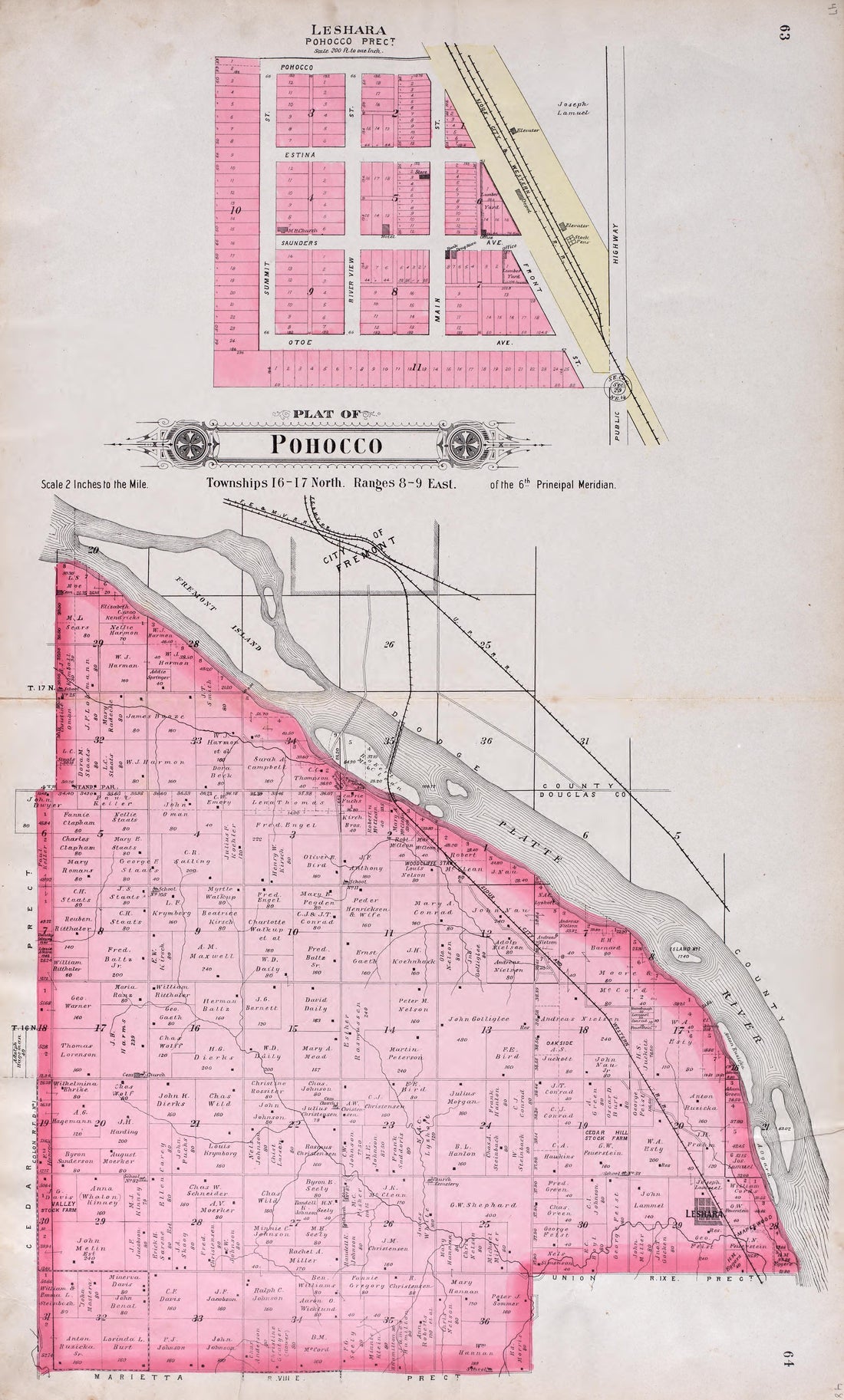 Leshara from Plat Book of Saunders County, Nebraska : Containing Carefully Prepared Township Plats, Village Plats, Analysis of U.S. Land System, Leading Farmers Directory : Illustrated 1907 by Relic Map Company