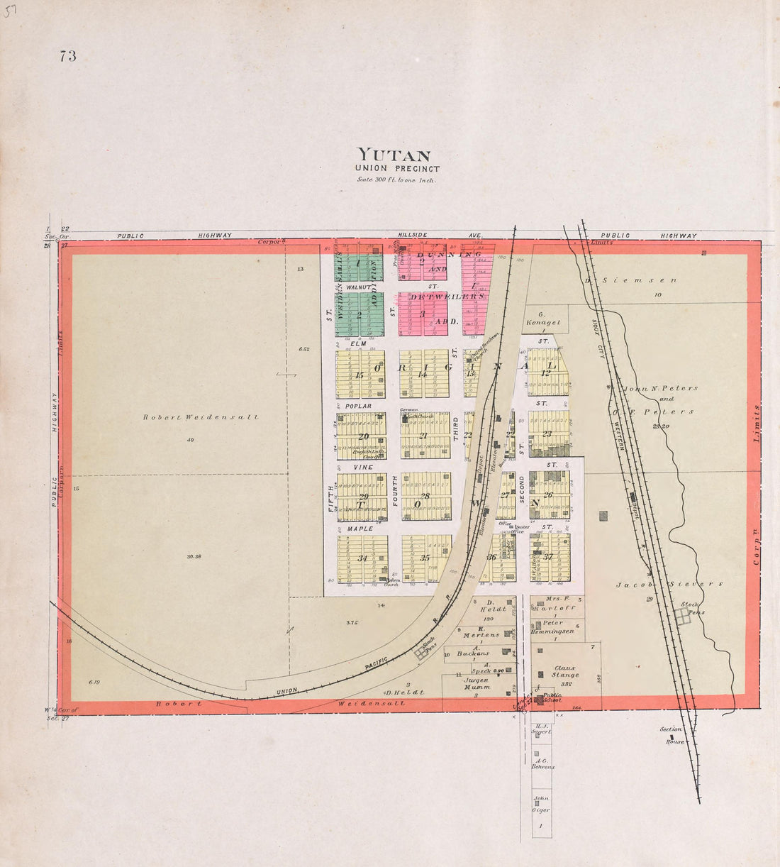Yutan from Plat Book of Saunders County, Nebraska : Containing Carefully Prepared Township Plats, Village Plats, Analysis of U.S. Land System, Leading Farmers Directory : Illustrated 1907 by Relic Map Company