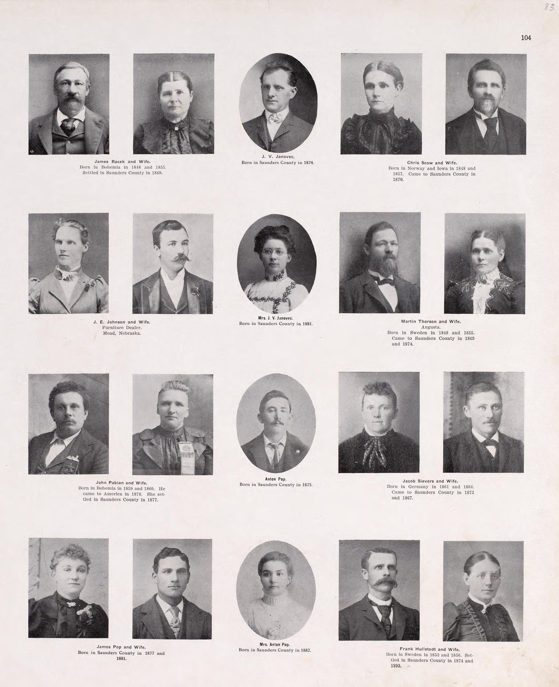 Portraits from Plat Book of Saunders County, Nebraska : Containing Carefully Prepared Township Plats, Village Plats, Analysis of U.S. Land System, Leading Farmers Directory : Illustrated 1907 by Relic Map Company