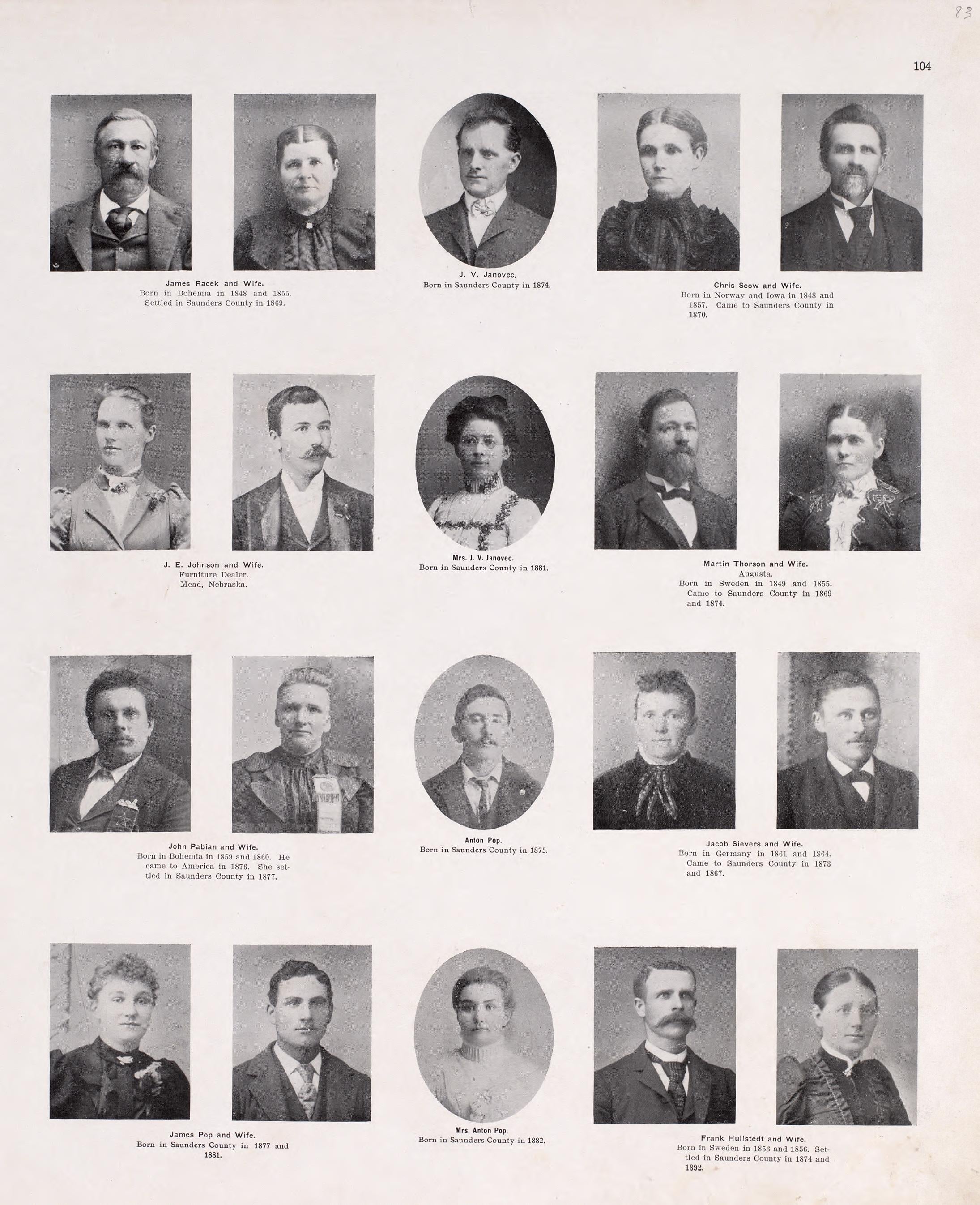 Portraits from Plat Book of Saunders County, Nebraska : Containing Carefully Prepared Township Plats, Village Plats, Analysis of U.S. Land System, Leading Farmers Directory : Illustrated 1907 by Relic Map Company