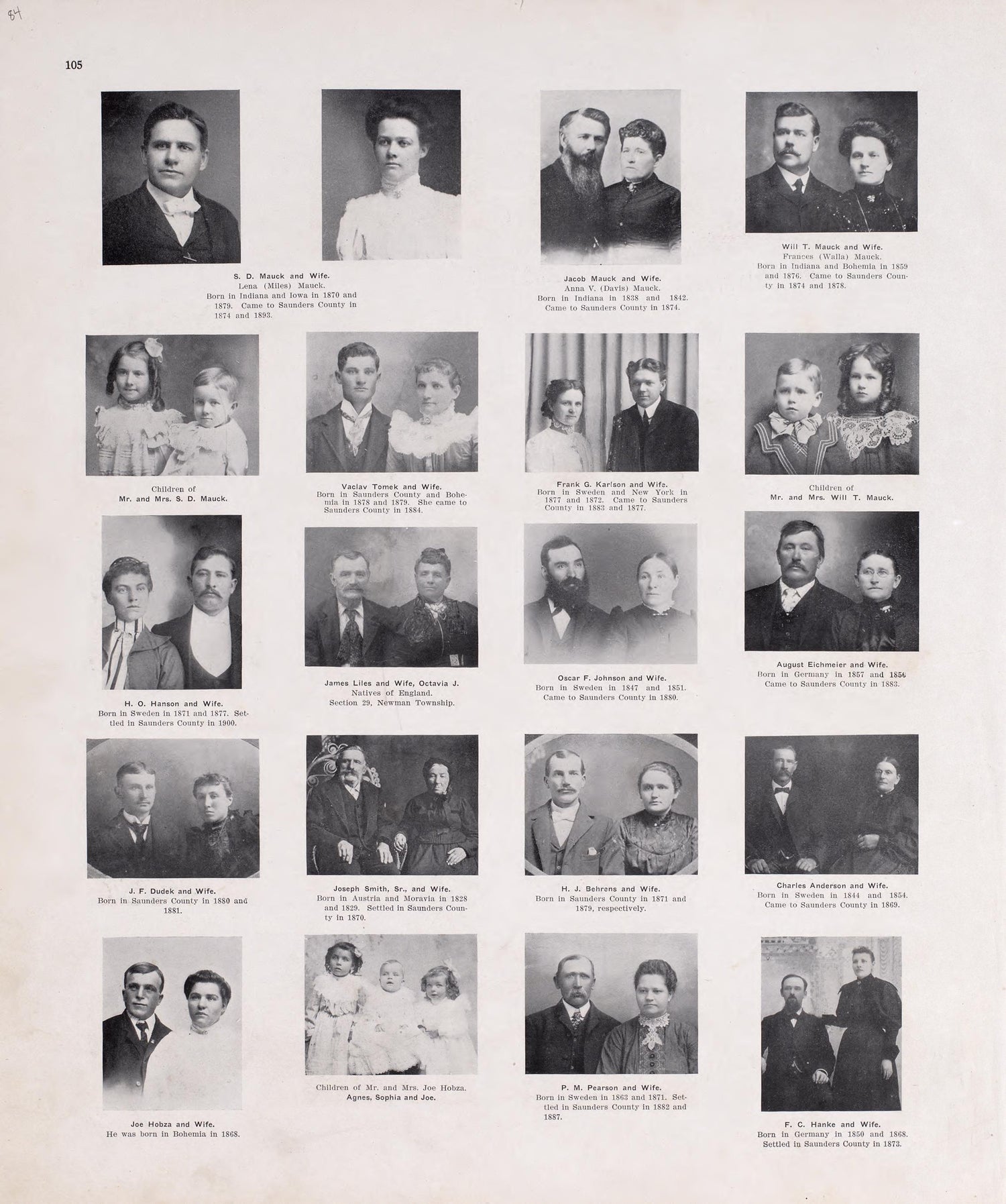 Portraits from Plat Book of Saunders County, Nebraska : Containing Carefully Prepared Township Plats, Village Plats, Analysis of U.S. Land System, Leading Farmers Directory : Illustrated 1907 by Relic Map Company