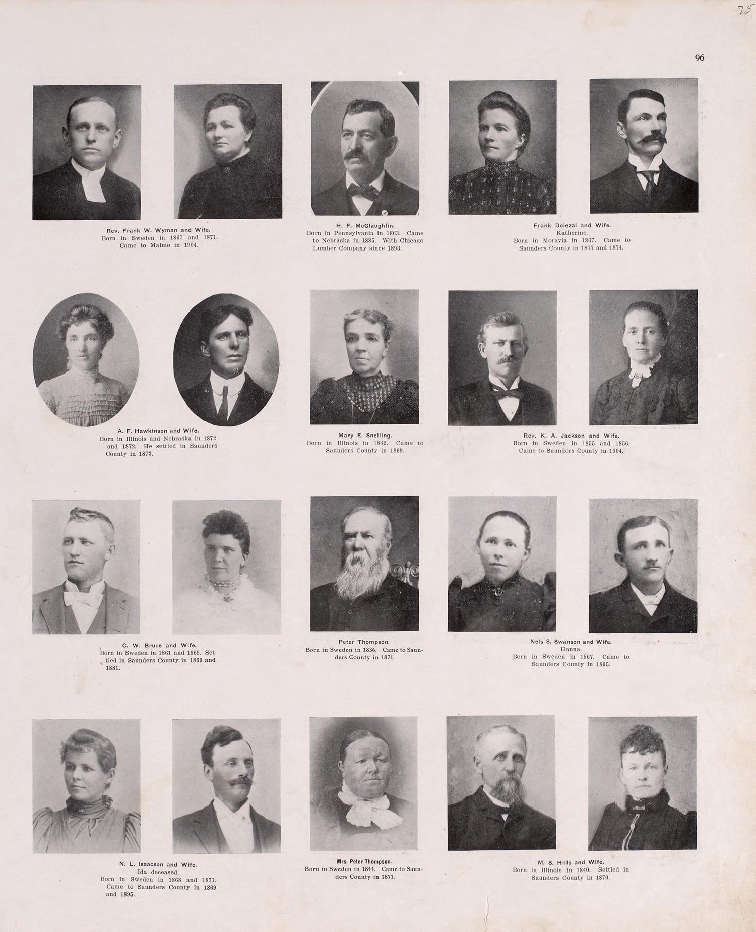 Portraits from Plat Book of Saunders County, Nebraska : Containing Carefully Prepared Township Plats, Village Plats, Analysis of U.S. Land System, Leading Farmers Directory : Illustrated 1907 by Relic Map Company