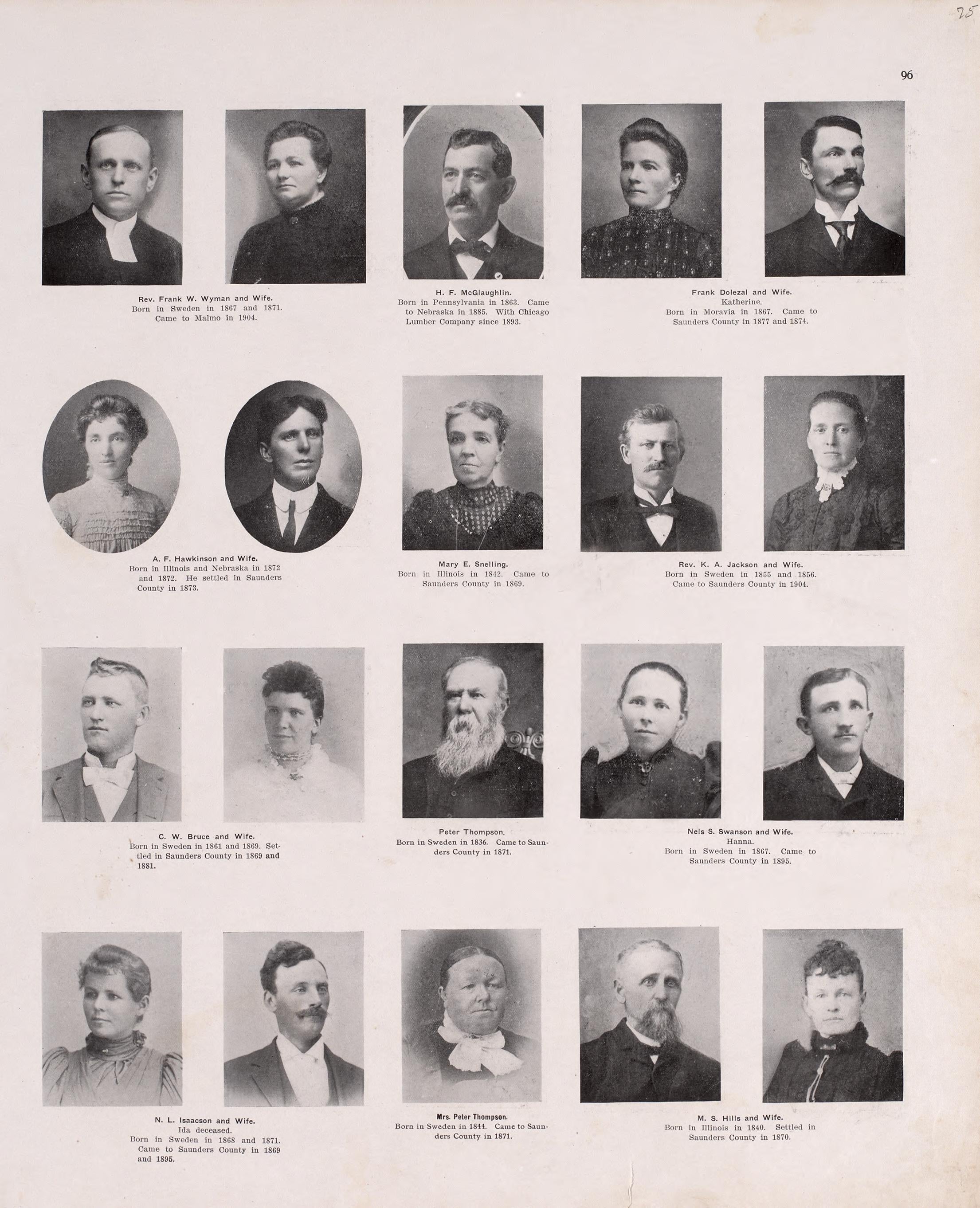 Portraits from Plat Book of Saunders County, Nebraska : Containing Carefully Prepared Township Plats, Village Plats, Analysis of U.S. Land System, Leading Farmers Directory : Illustrated 1907 by Relic Map Company