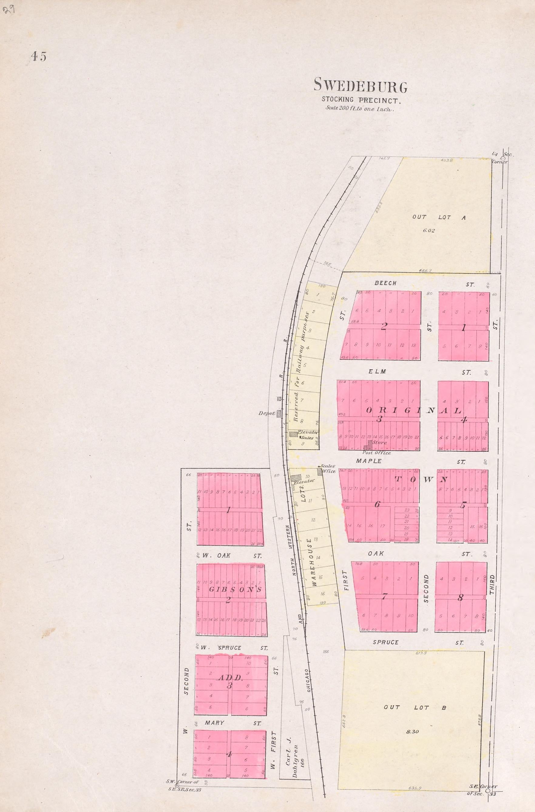 Swedeburg from Plat Book of Saunders County, Nebraska : Containing Carefully Prepared Township Plats, Village Plats, Analysis of U.S. Land System, Leading Farmers Directory : Illustrated 1907 by Relic Map Company