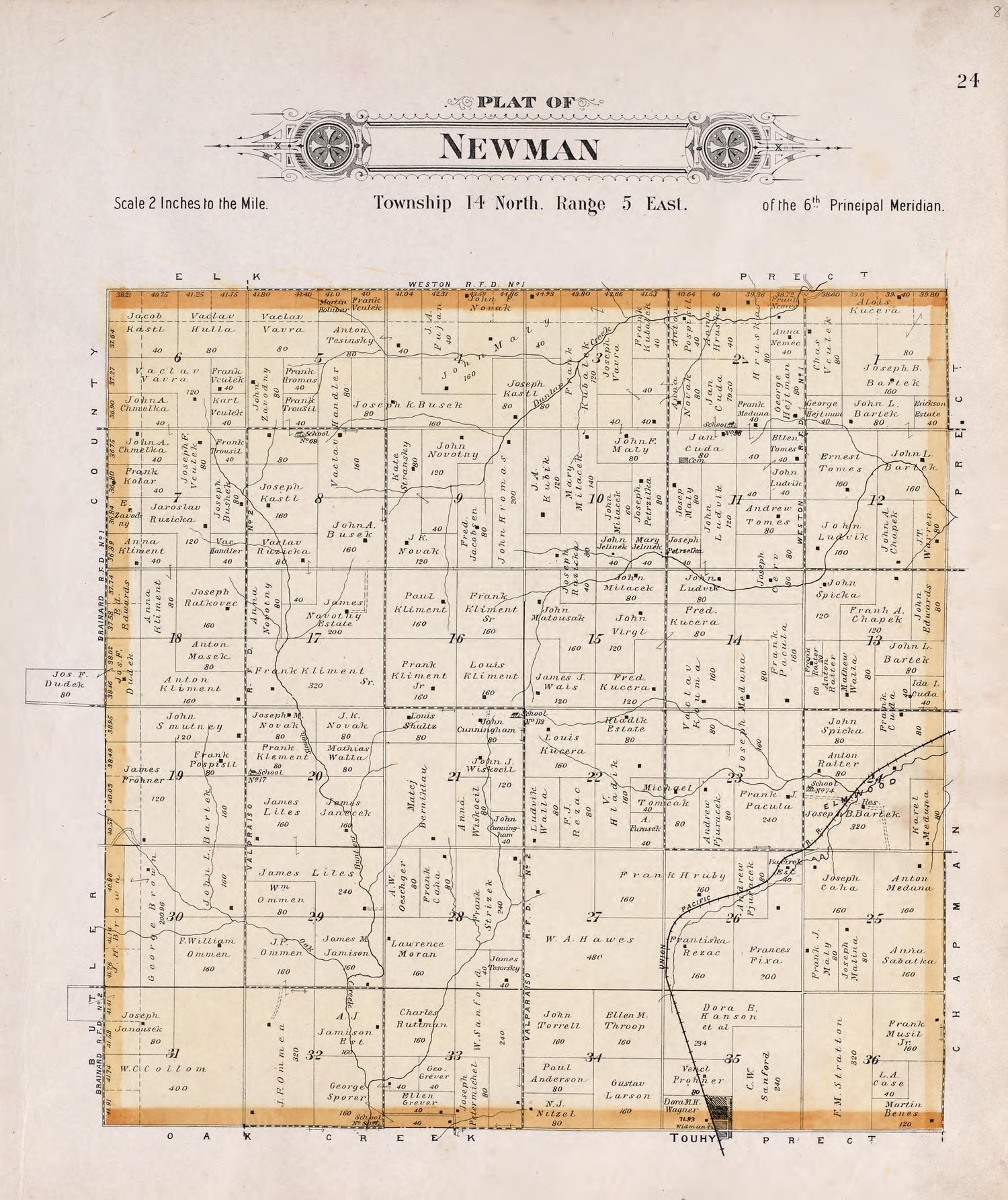 Newman from Plat Book of Saunders County, Nebraska : Containing Carefully Prepared Township Plats, Village Plats, Analysis of U.S. Land System, Leading Farmers Directory : Illustrated 1907 by Relic Map Company